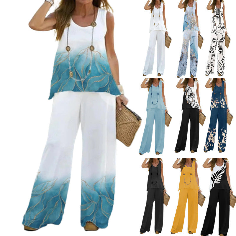 # Women's Printed Sleeveless High-Waisted Two-Piece Set