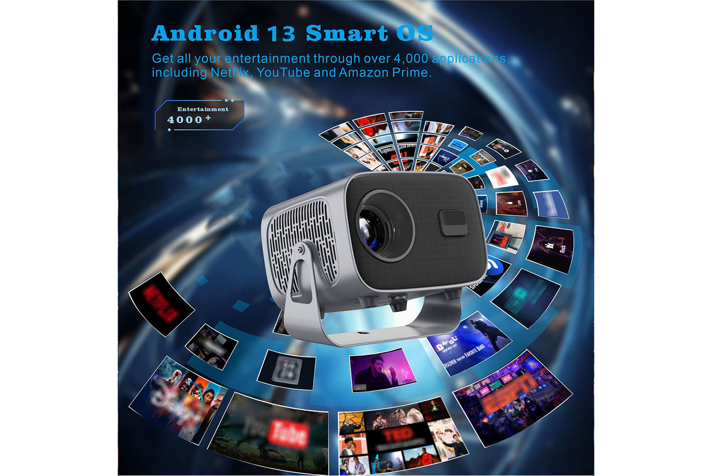 **A10 Android Smart Projector 2GB + 16GB Wireless WiFi Projector**