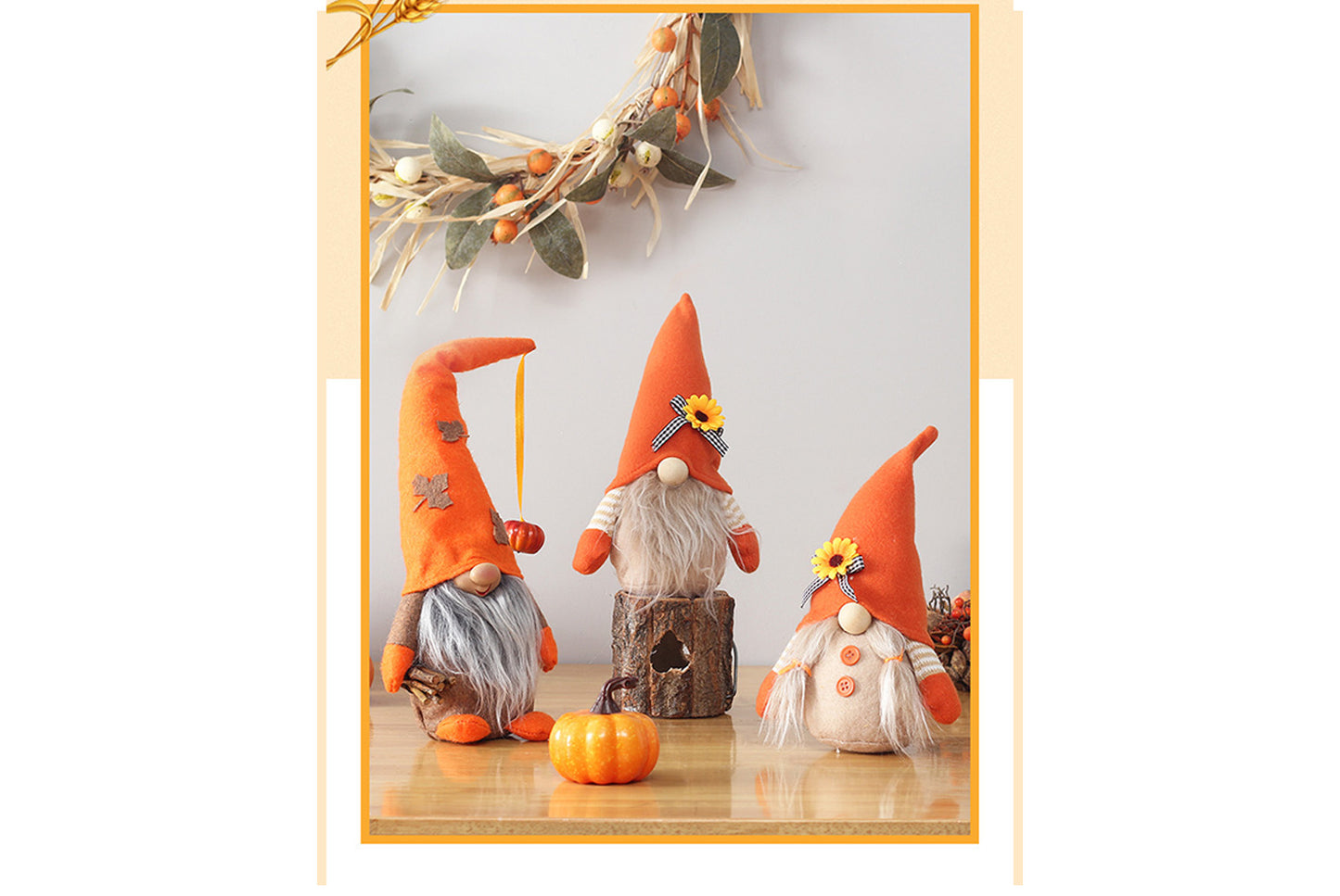 **Autumn Harvest Festival Faceless Doll Standing Sunflower and Pumpkin Ornament**