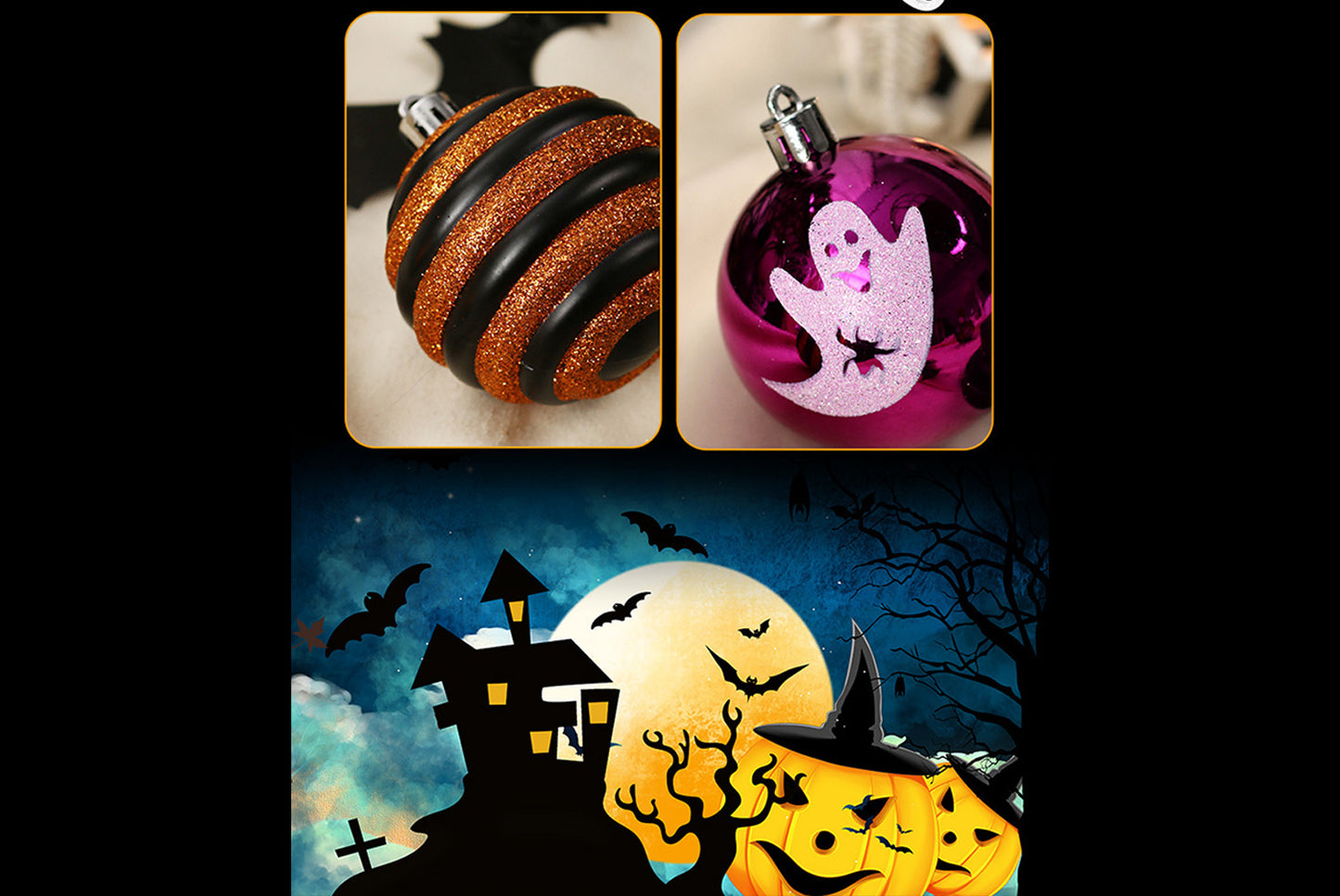 **Halloween 16-Piece Painted Spooky Skull Plastic Ball Hanging Ornaments**