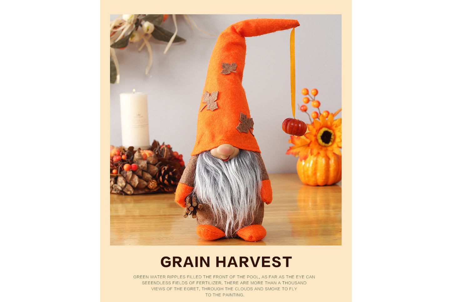 **Autumn Harvest Festival Faceless Doll Standing Sunflower and Pumpkin Ornament**