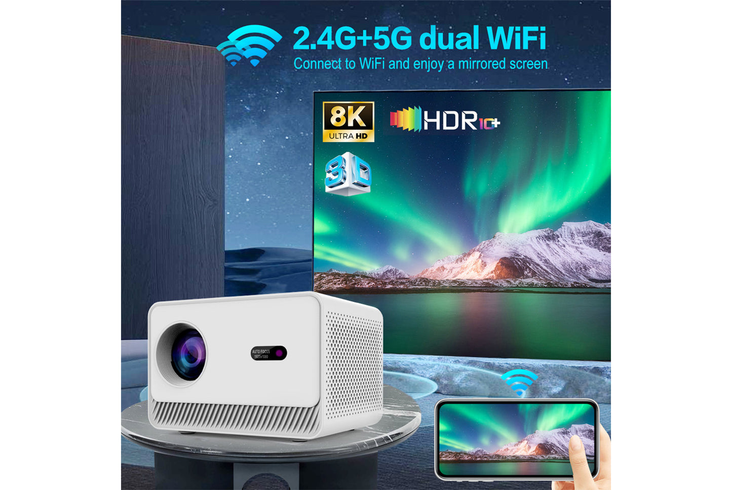**M10 Smart Projector, White, Android**(UK plug)