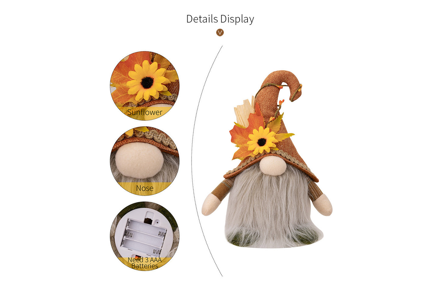 Rudolph Gnomes with Sunflower Hat and Lights