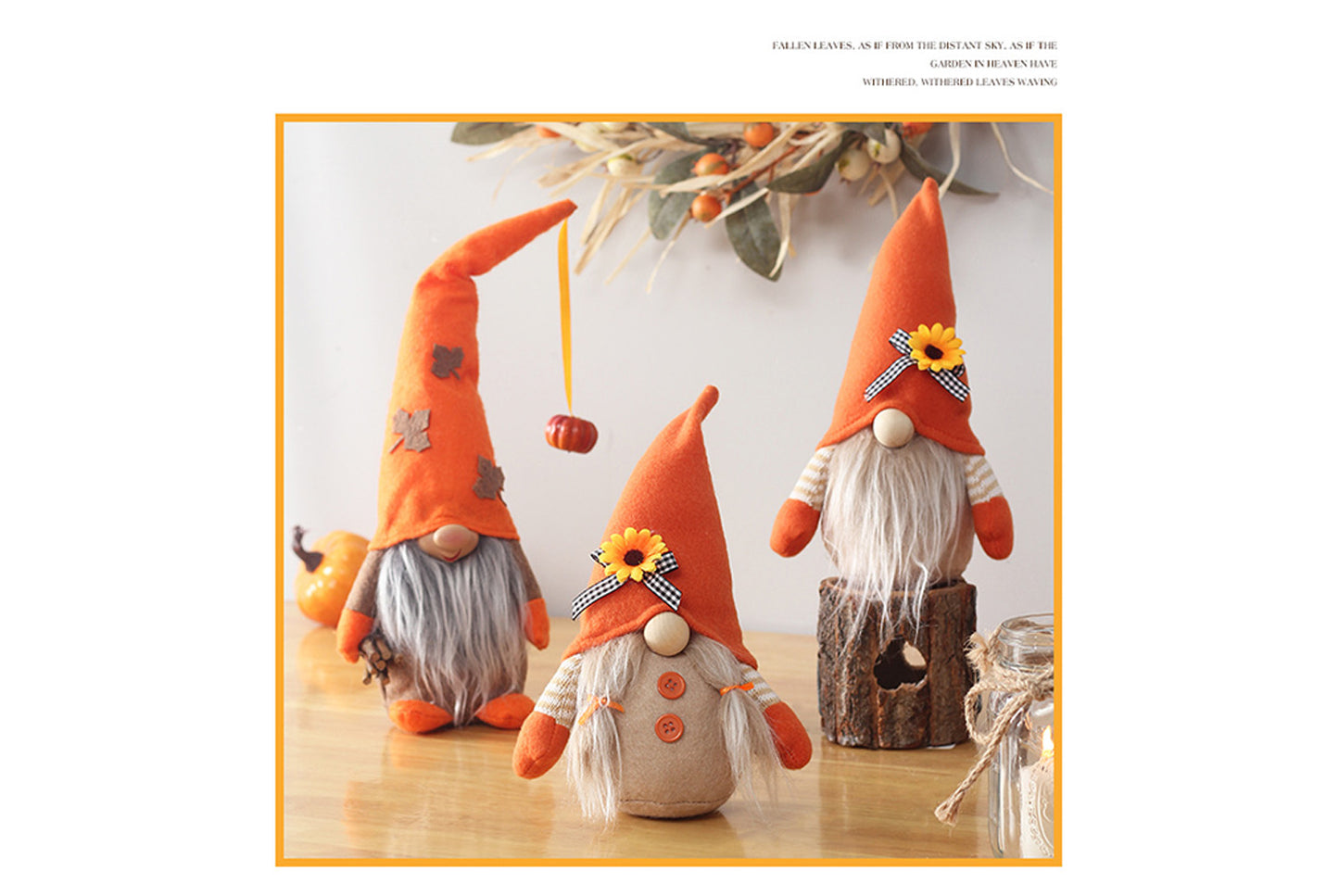 **Autumn Harvest Festival Faceless Doll Standing Sunflower and Pumpkin Ornament**