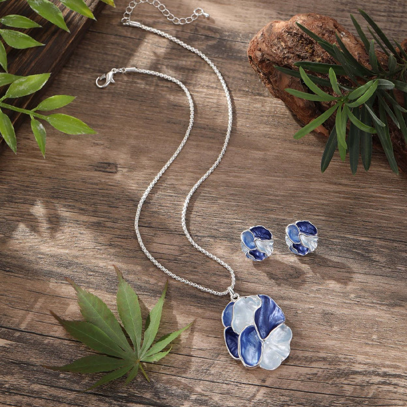 Enamel Geometric Flower Earring Pendant Set