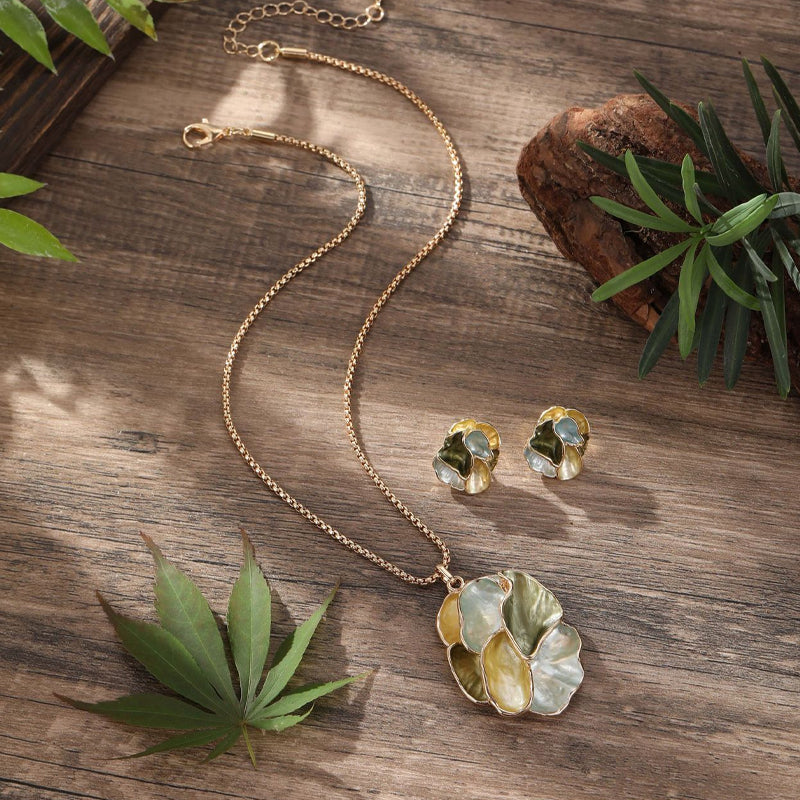 Enamel Geometric Flower Earring Pendant Set