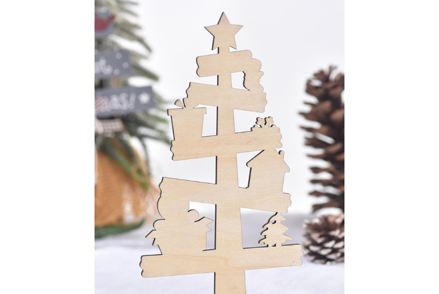 **Wooden Christmas Tree Ornament - Holiday Table Decoration**