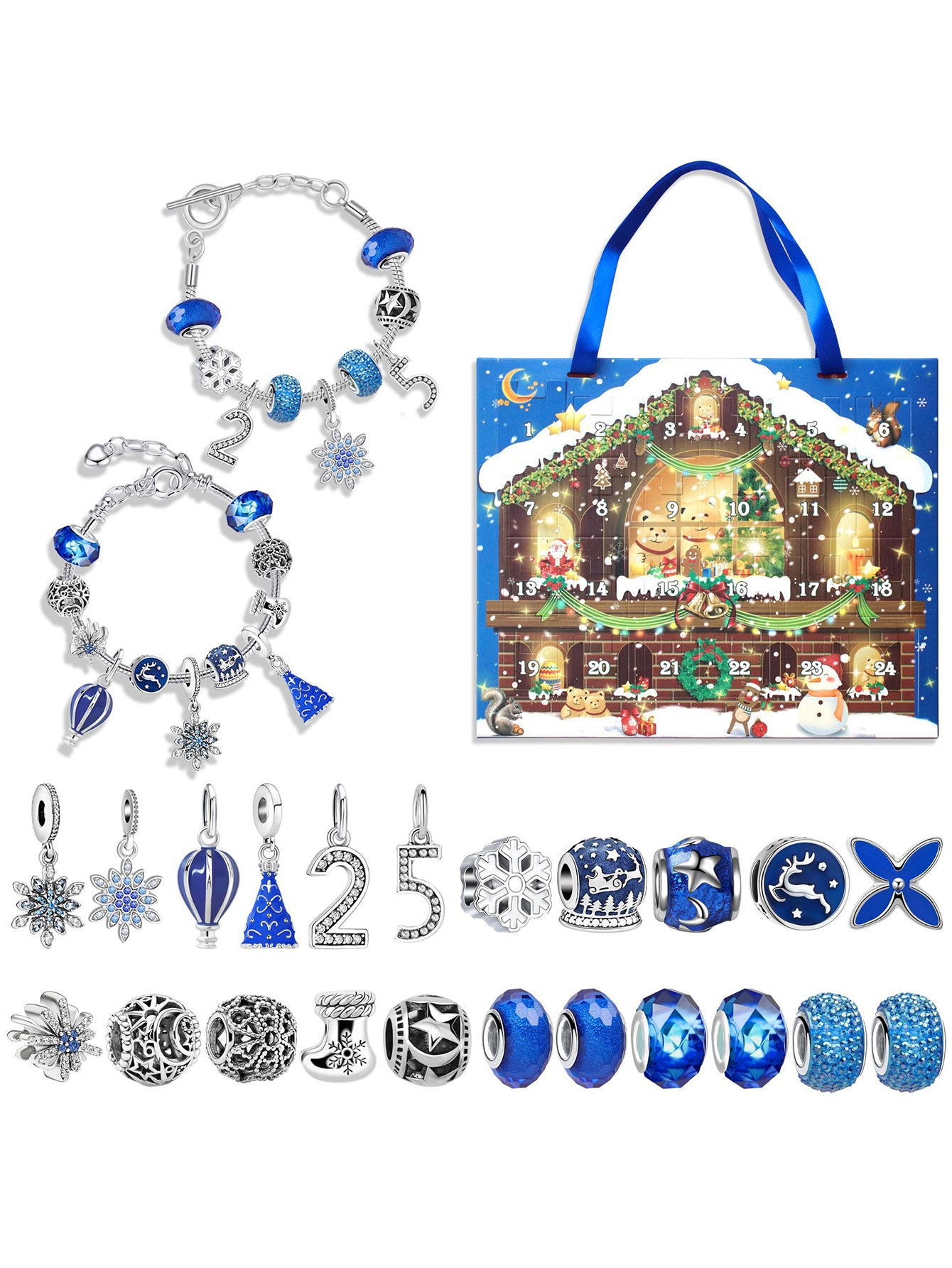 Blue Christmas Advent Calendar 24-grid Countdown DIY