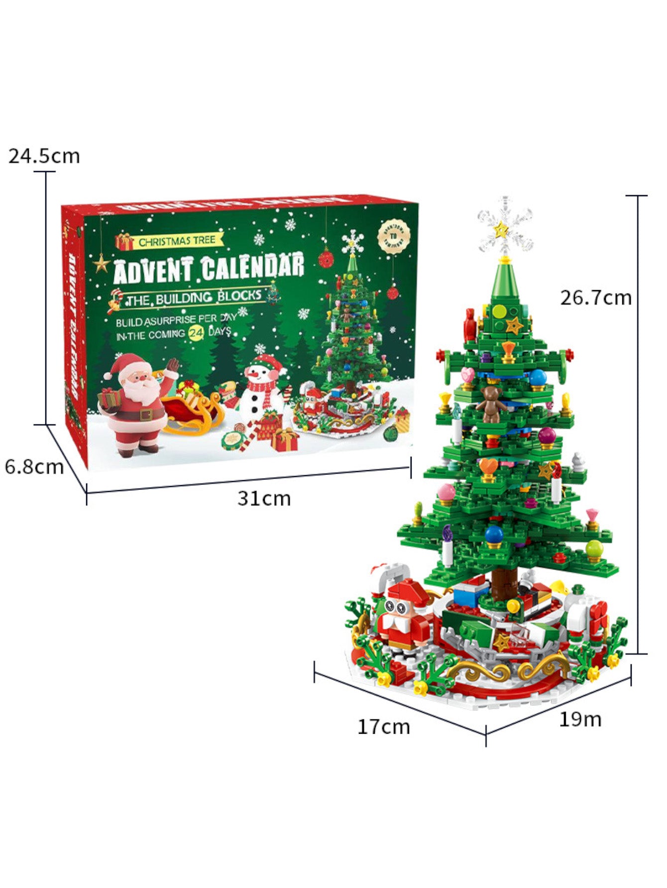 Christmas building blocks with lights 24-in-1 Christmas tree building blocks blind box