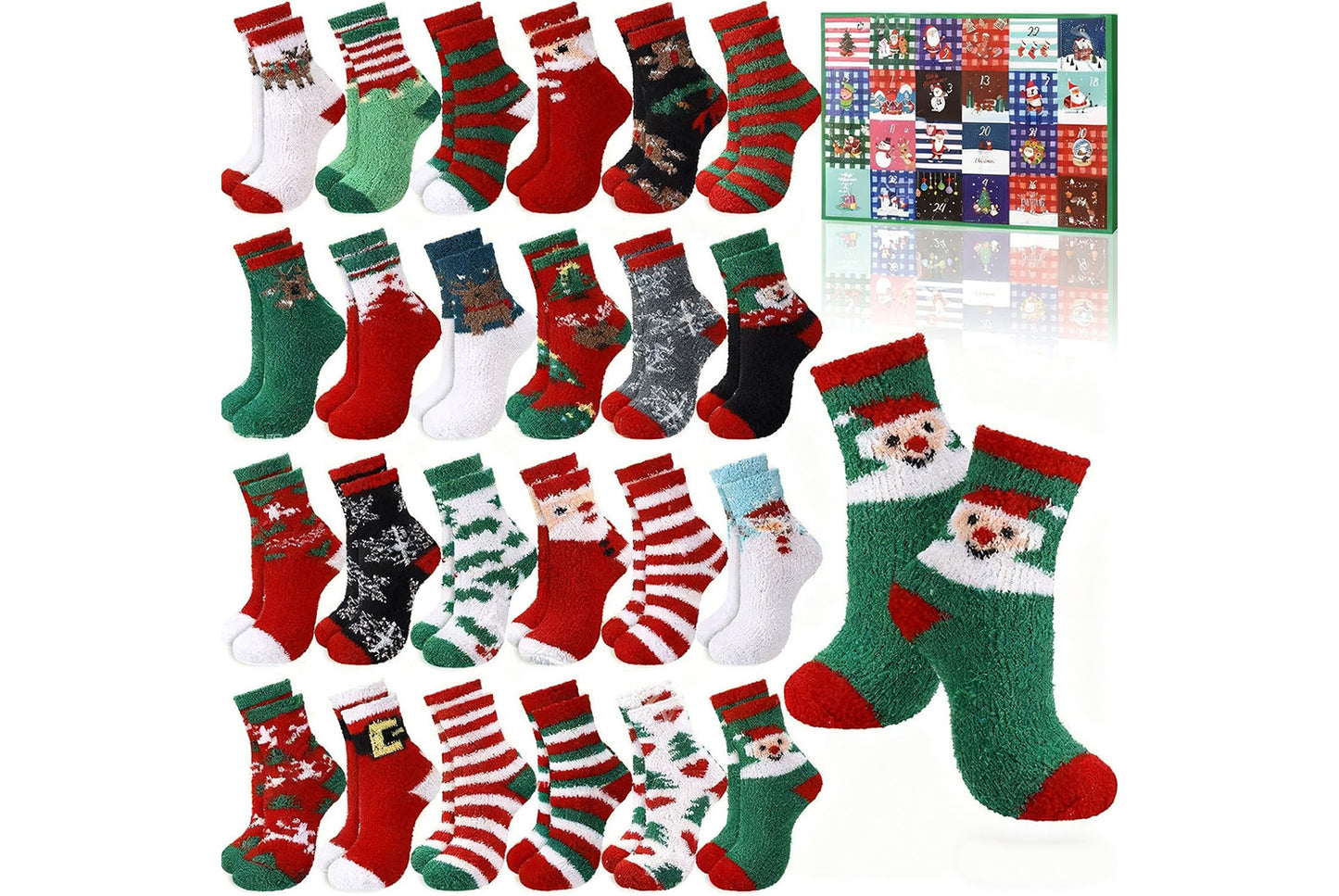 *24-Piece Santa Mid-Calf Socks Countdown Blind Box Gift Set