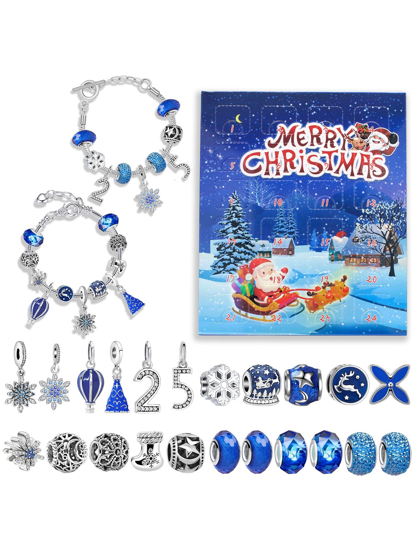 Blue Christmas Advent Calendar 24-grid Countdown DIY