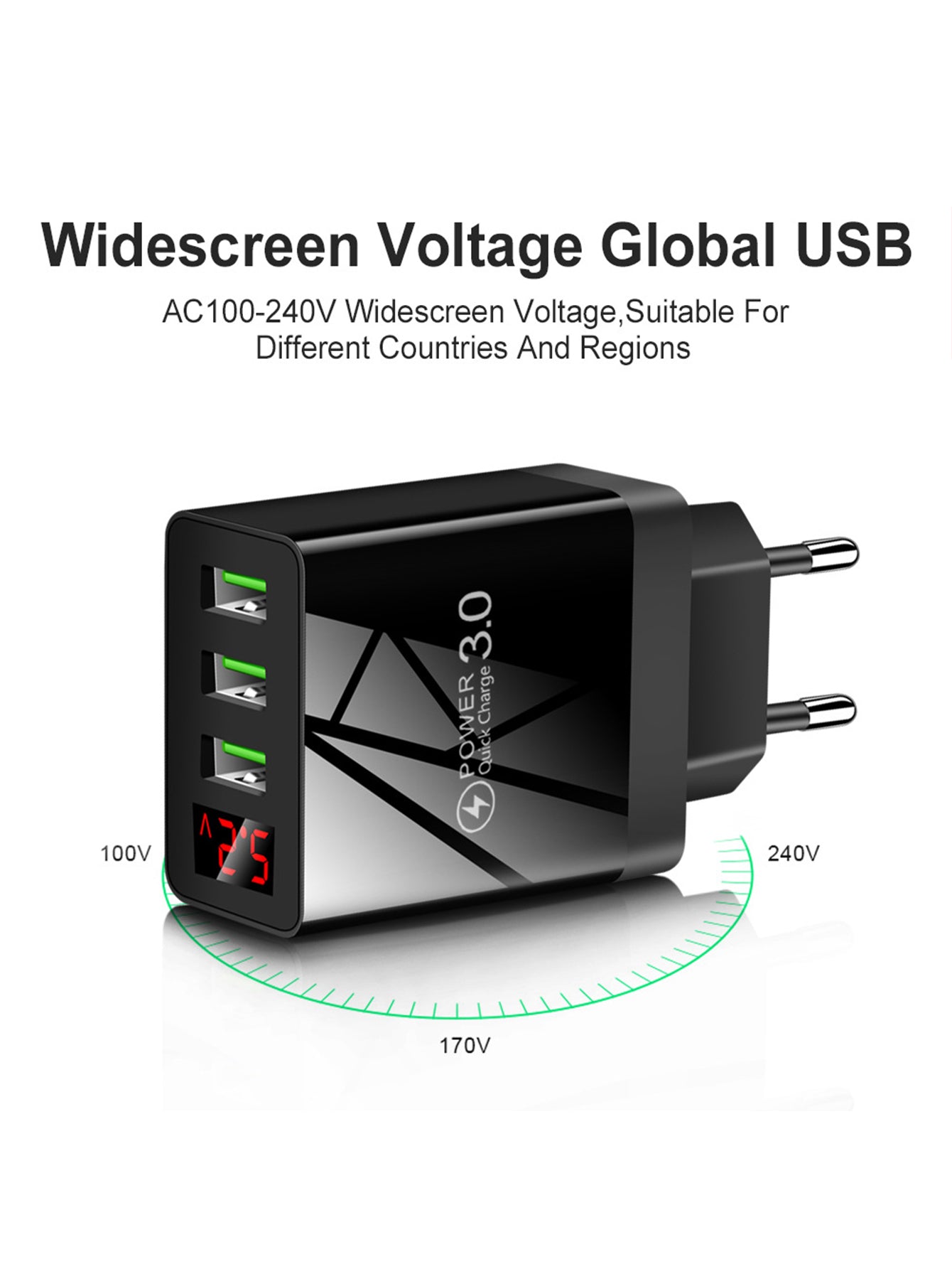 3USB digital display travel charger
