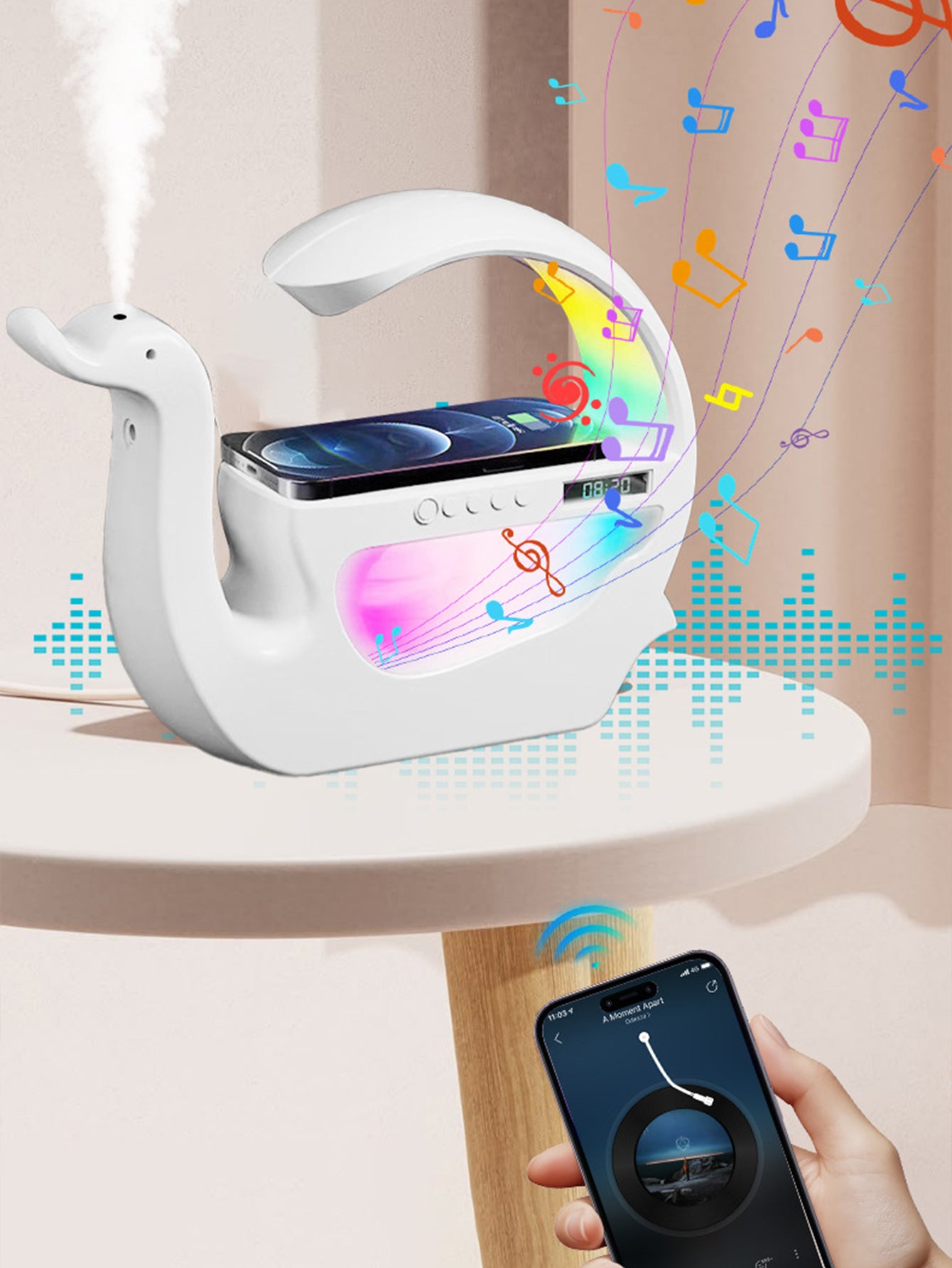 Swan Wireless Charging Bluetooth Speaker Clock Humidifier