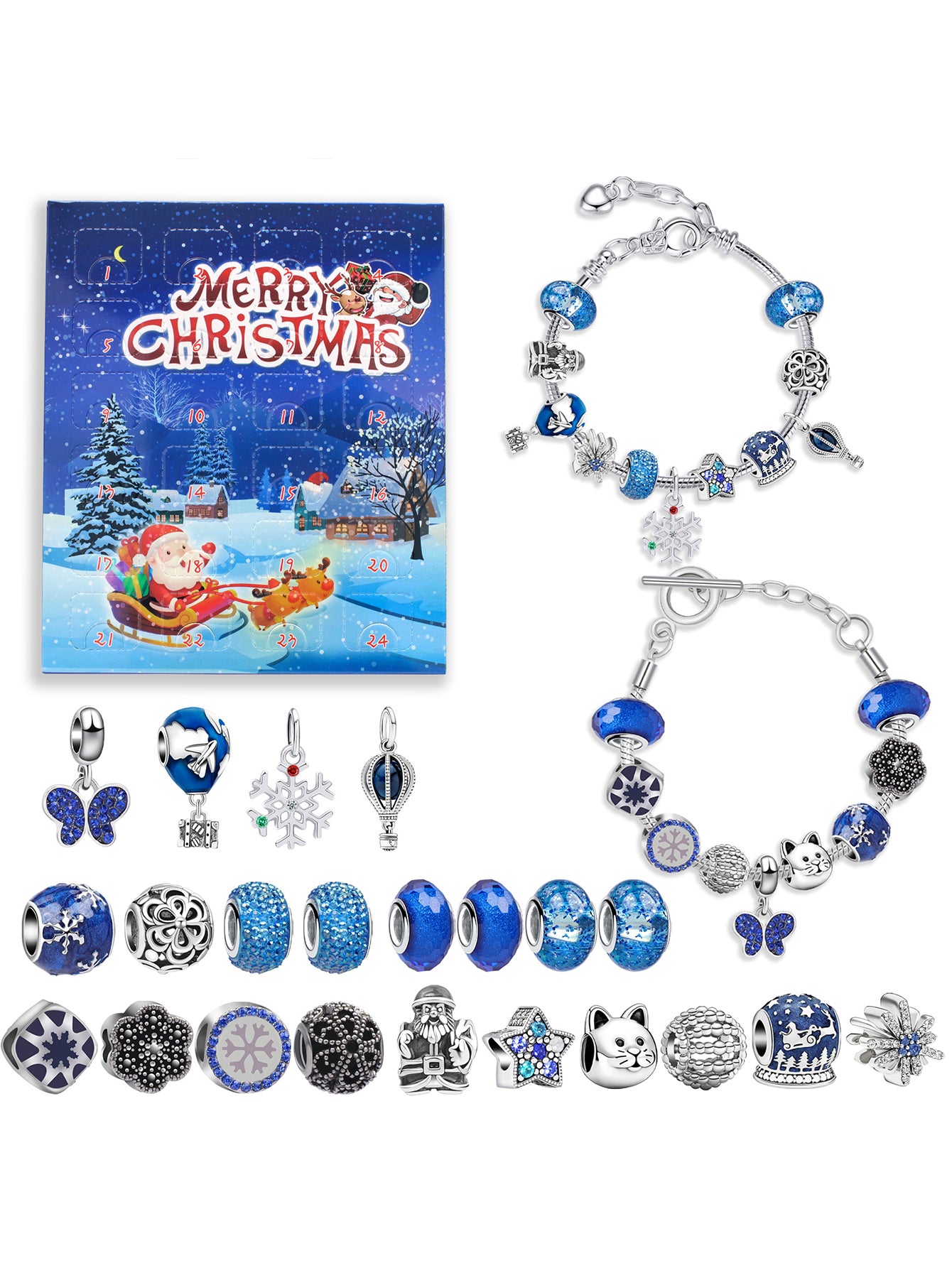 Blue Christmas Advent Calendar 24-grid Countdown DIY