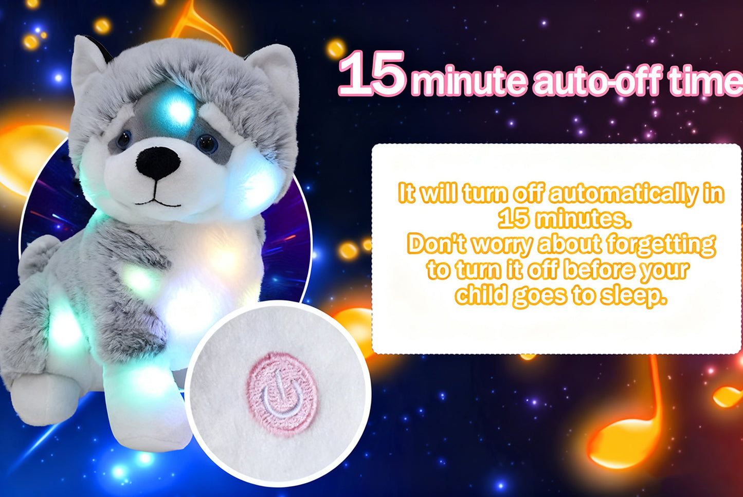 **Colorful Musical Luminous Husky | Sleep-Soothing Plush Toy**