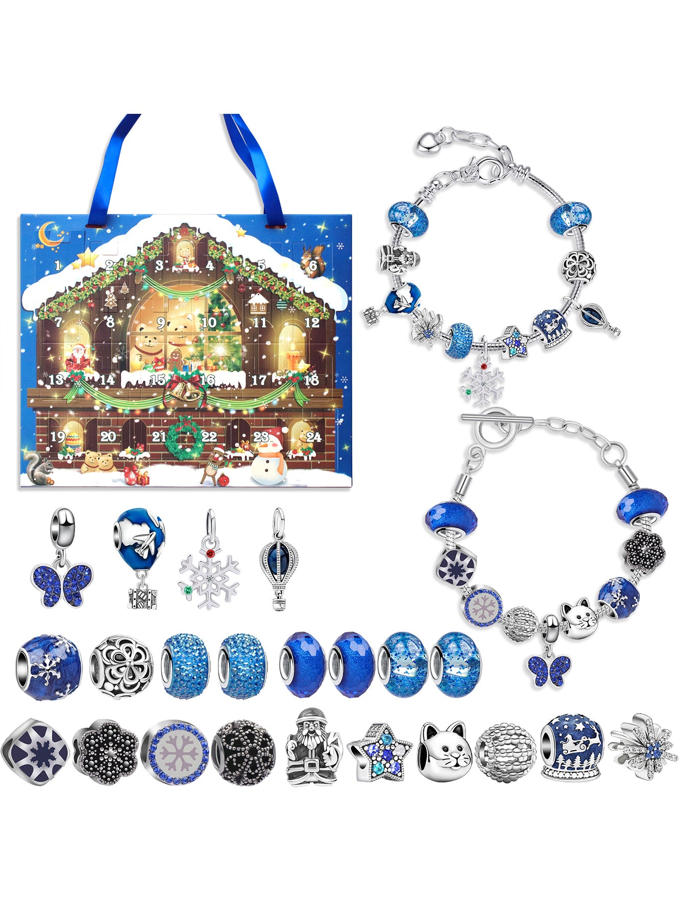 Blue Christmas Advent Calendar 24-grid Countdown DIY