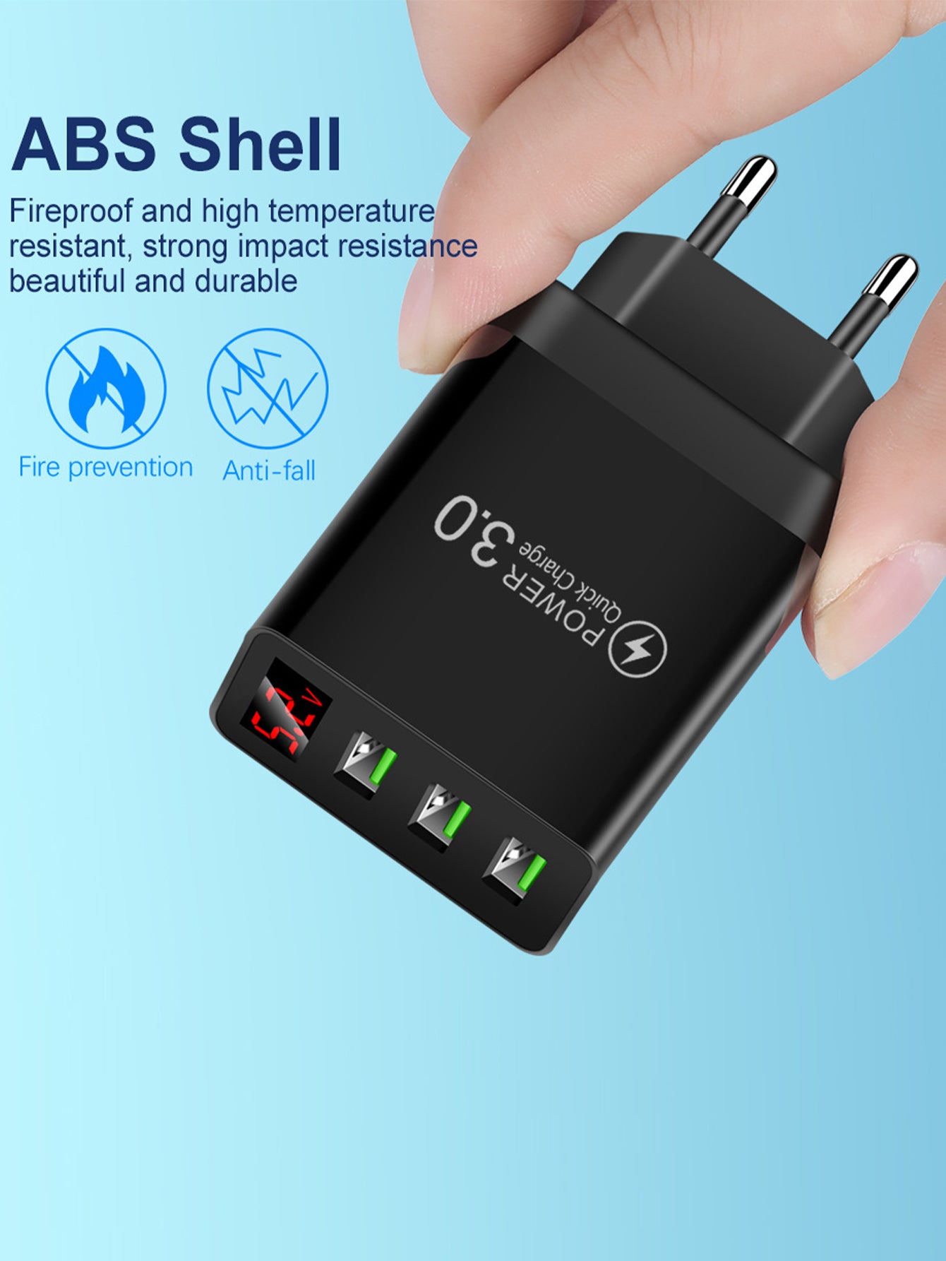 3USB digital display travel charger