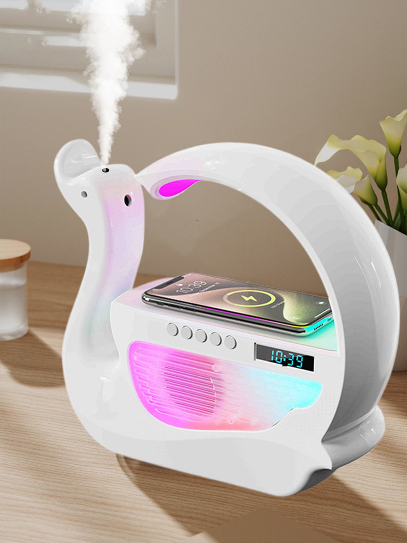 Swan Wireless Charging Bluetooth Speaker Clock Humidifier