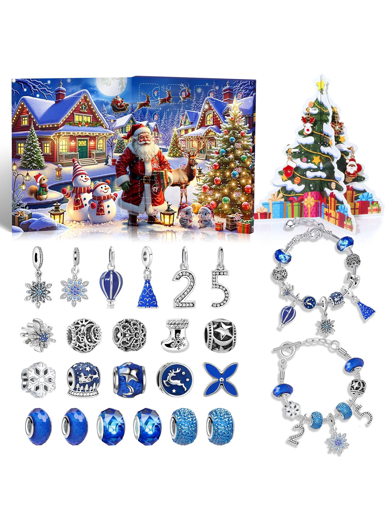 Blue Christmas Advent Calendar 24-grid Countdown DIY