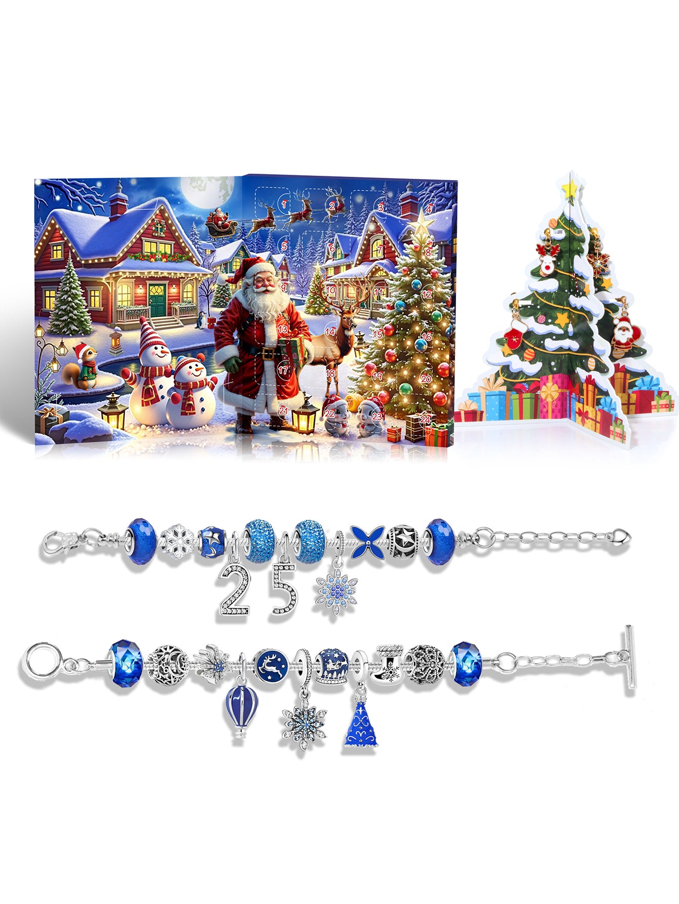 Blue Christmas Advent Calendar 24-grid Countdown DIY