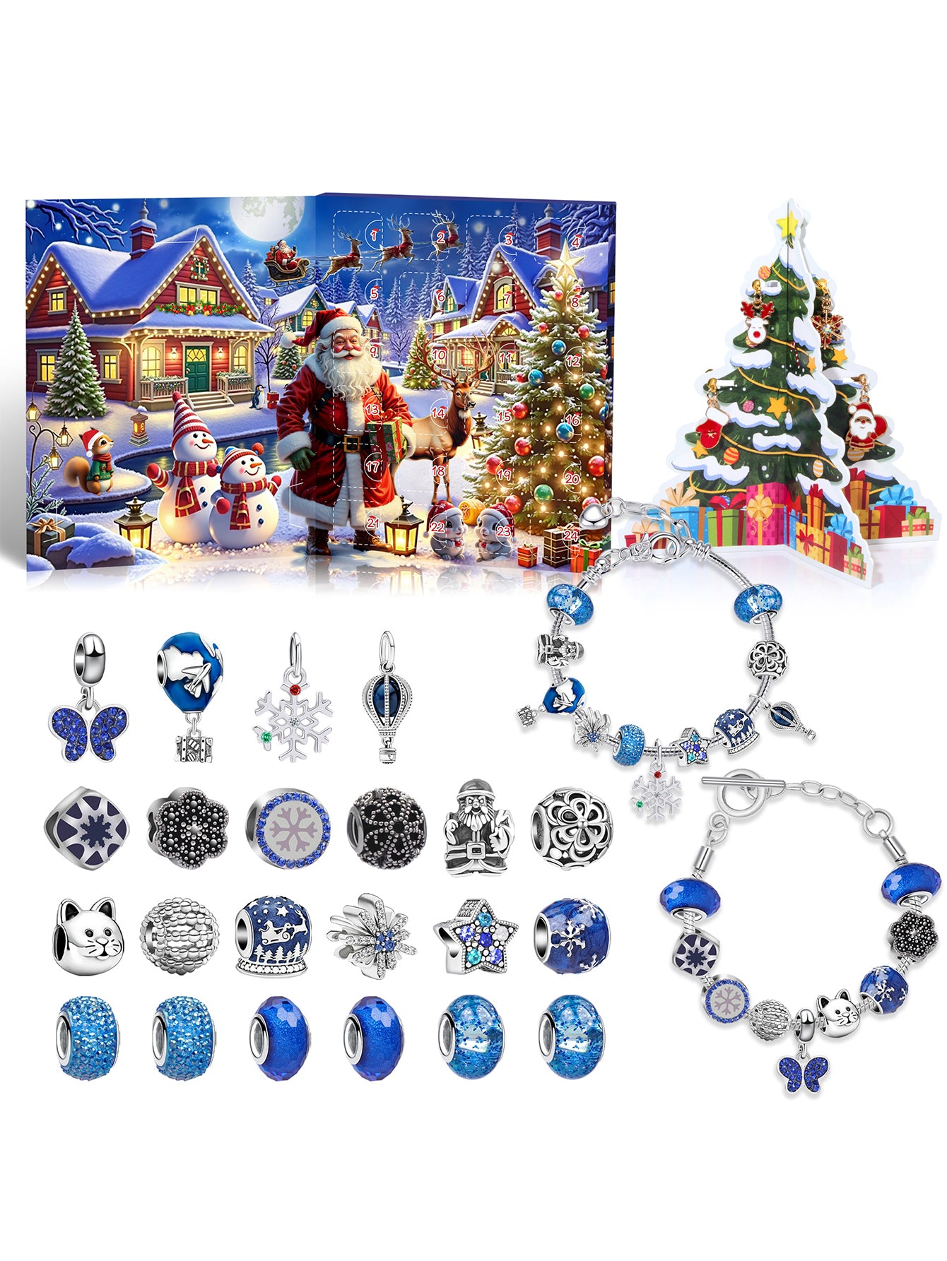 Blue Christmas Advent Calendar 24-grid Countdown DIY