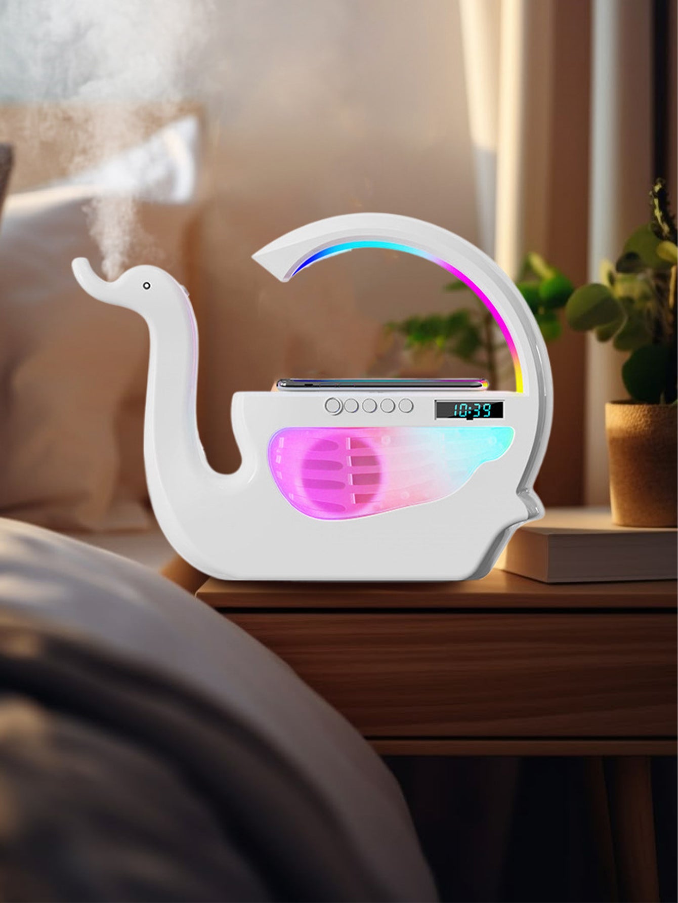 Swan Wireless Charging Bluetooth Speaker Clock Humidifier