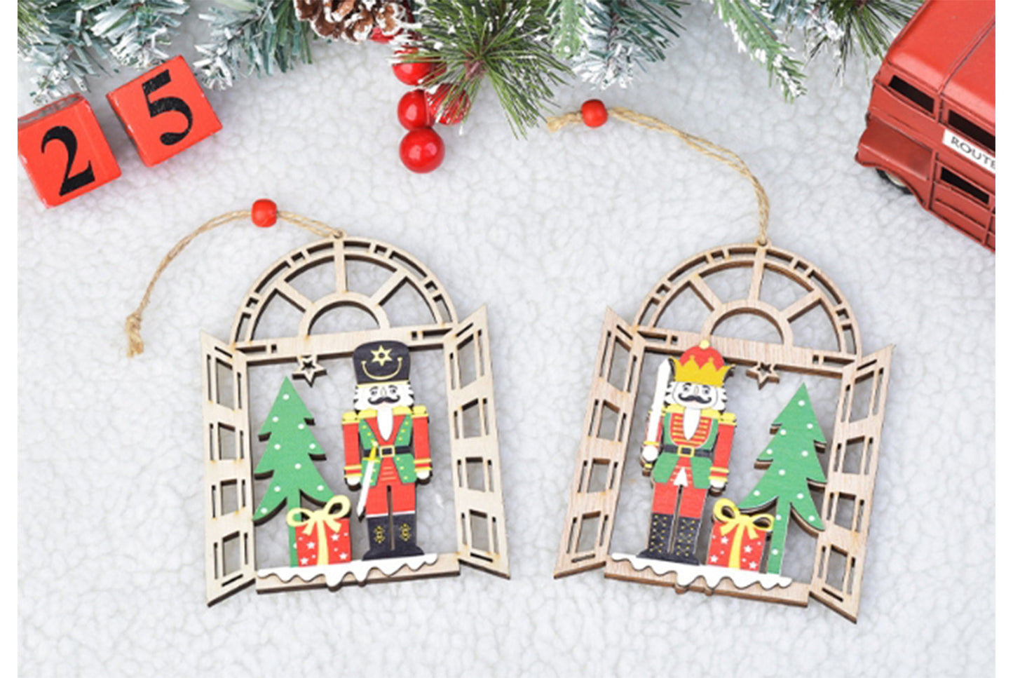 **Christmas Wooden Walnut Soldier Pendant - Classic Holiday Decoration**