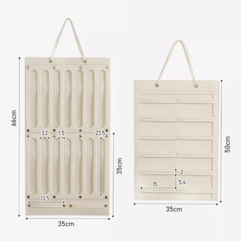 Wall-mounted storage bag behind the door