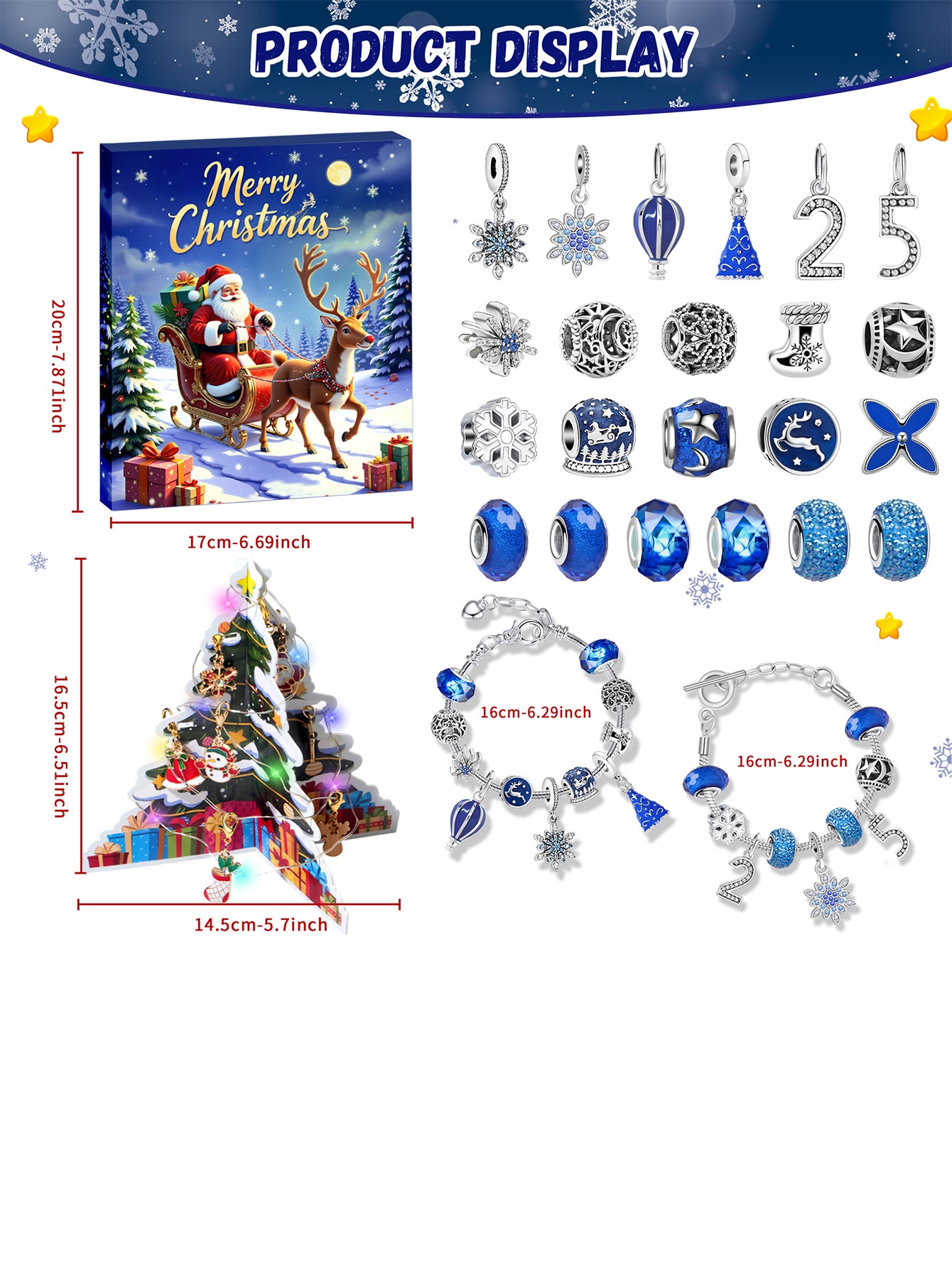 Blue Christmas Advent Calendar 24-grid Countdown DIY