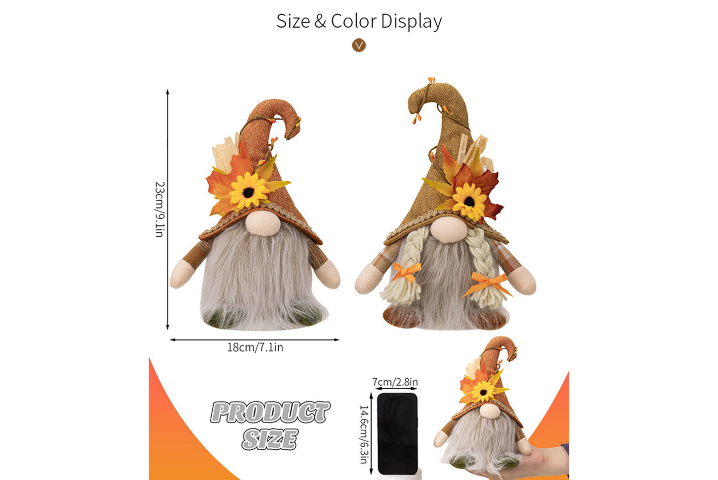 Rudolph Gnomes with Sunflower Hat and Lights