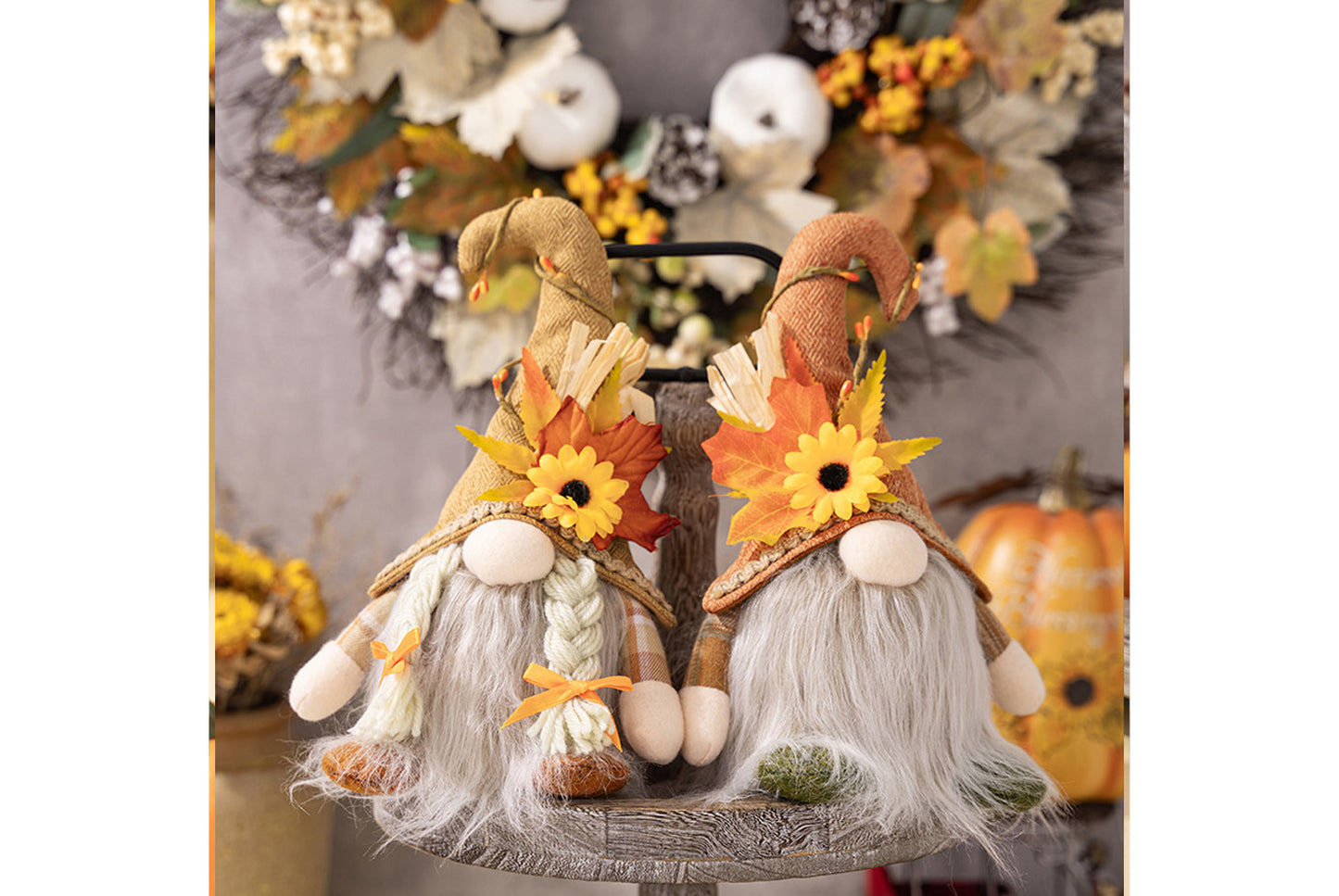 Rudolph Gnomes with Sunflower Hat and Lights