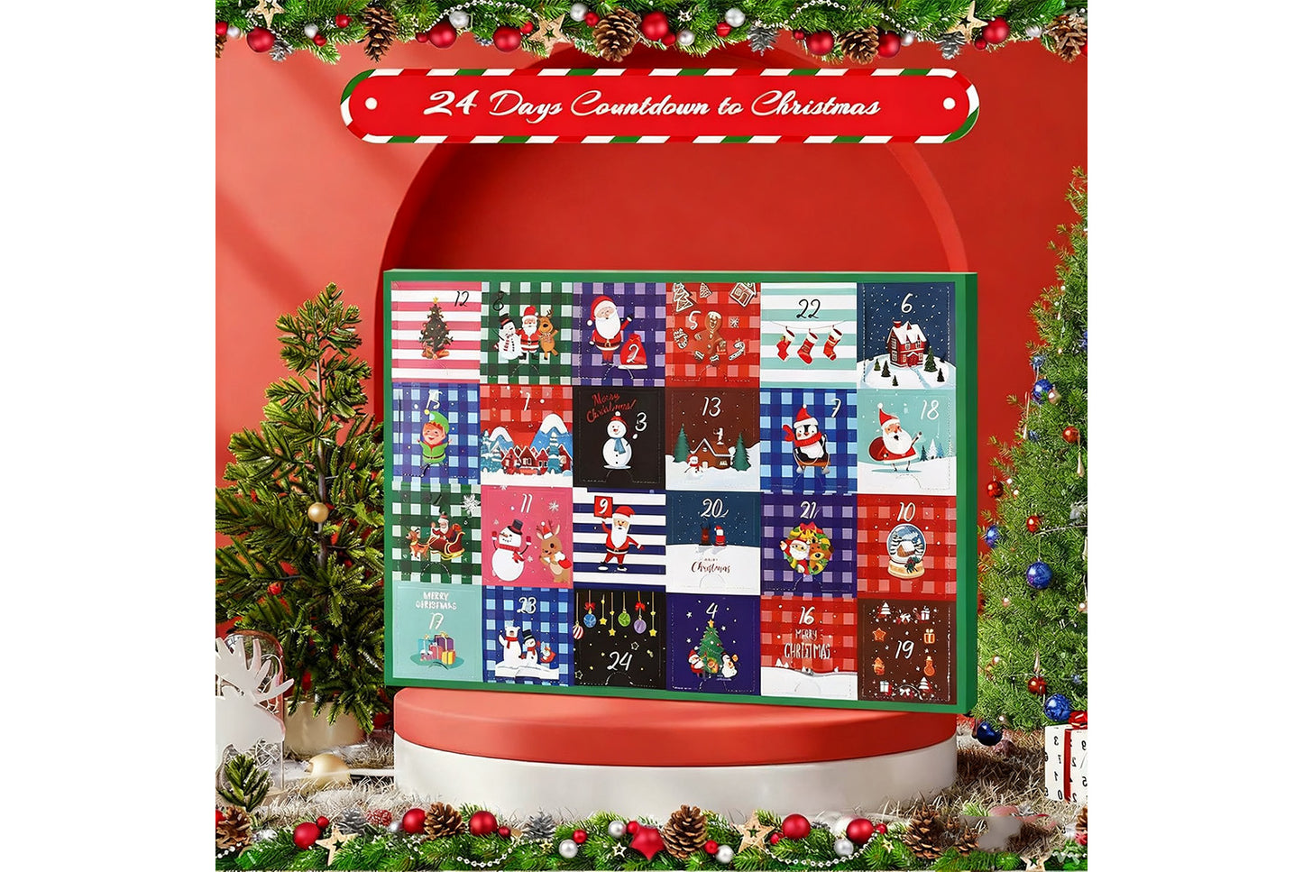 *24-Piece Santa Mid-Calf Socks Countdown Blind Box Gift Set