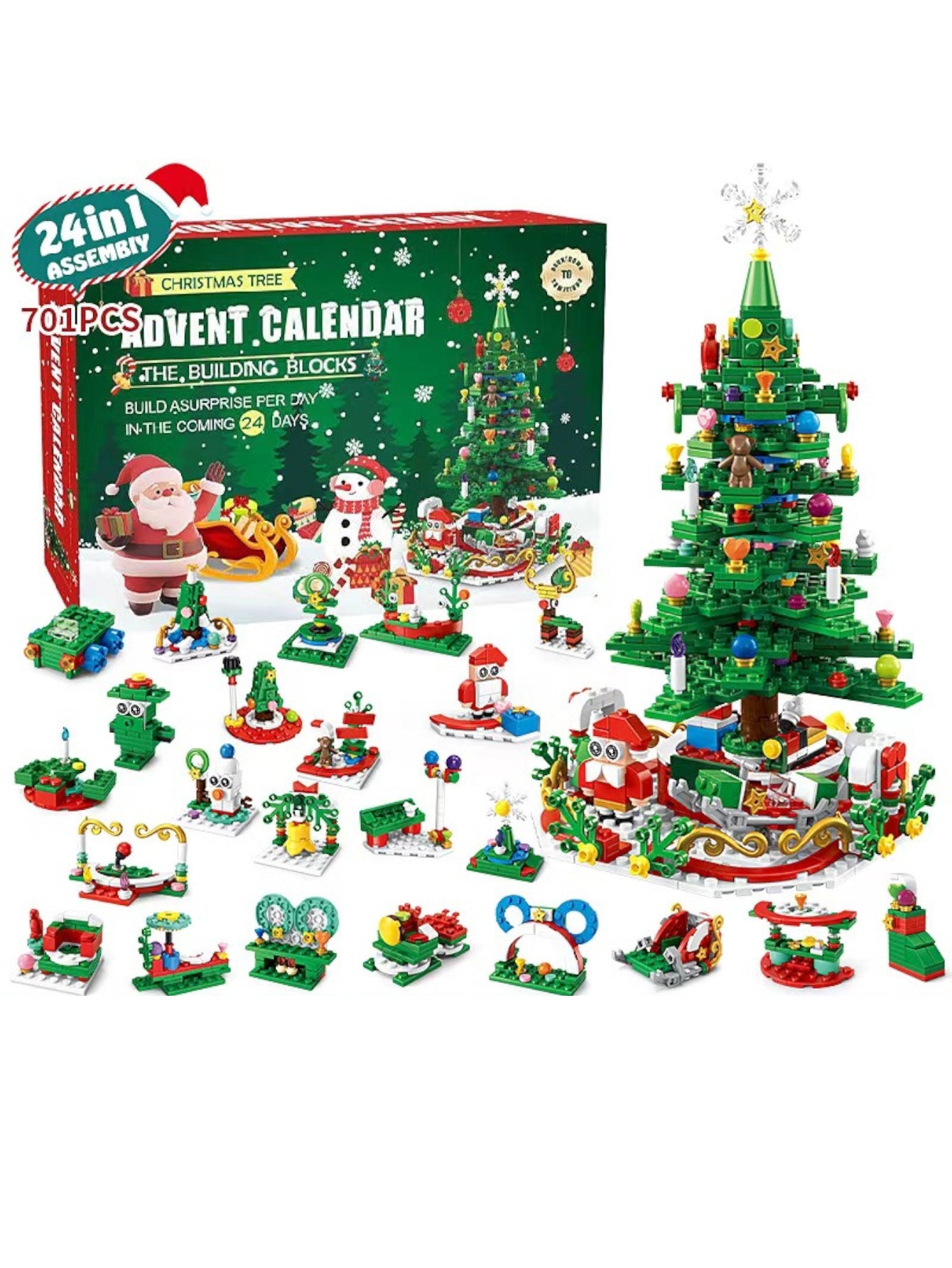 Christmas building blocks with lights 24-in-1 Christmas tree building blocks blind box