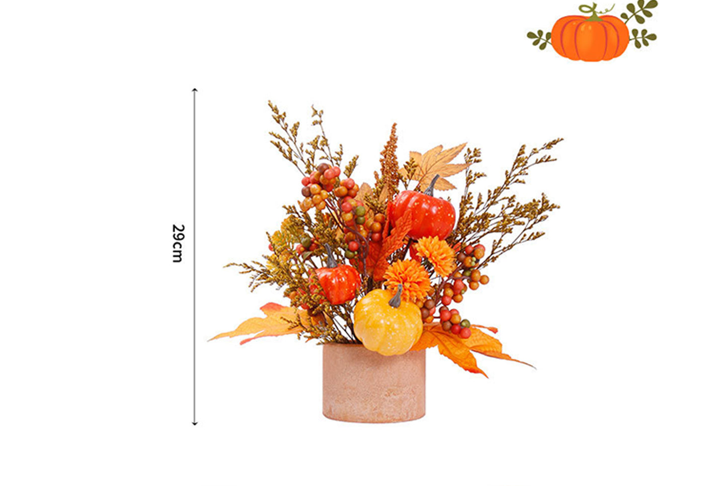 Simulated Autumn Maple Leaf, Pumpkin, and Rice Potted Plant