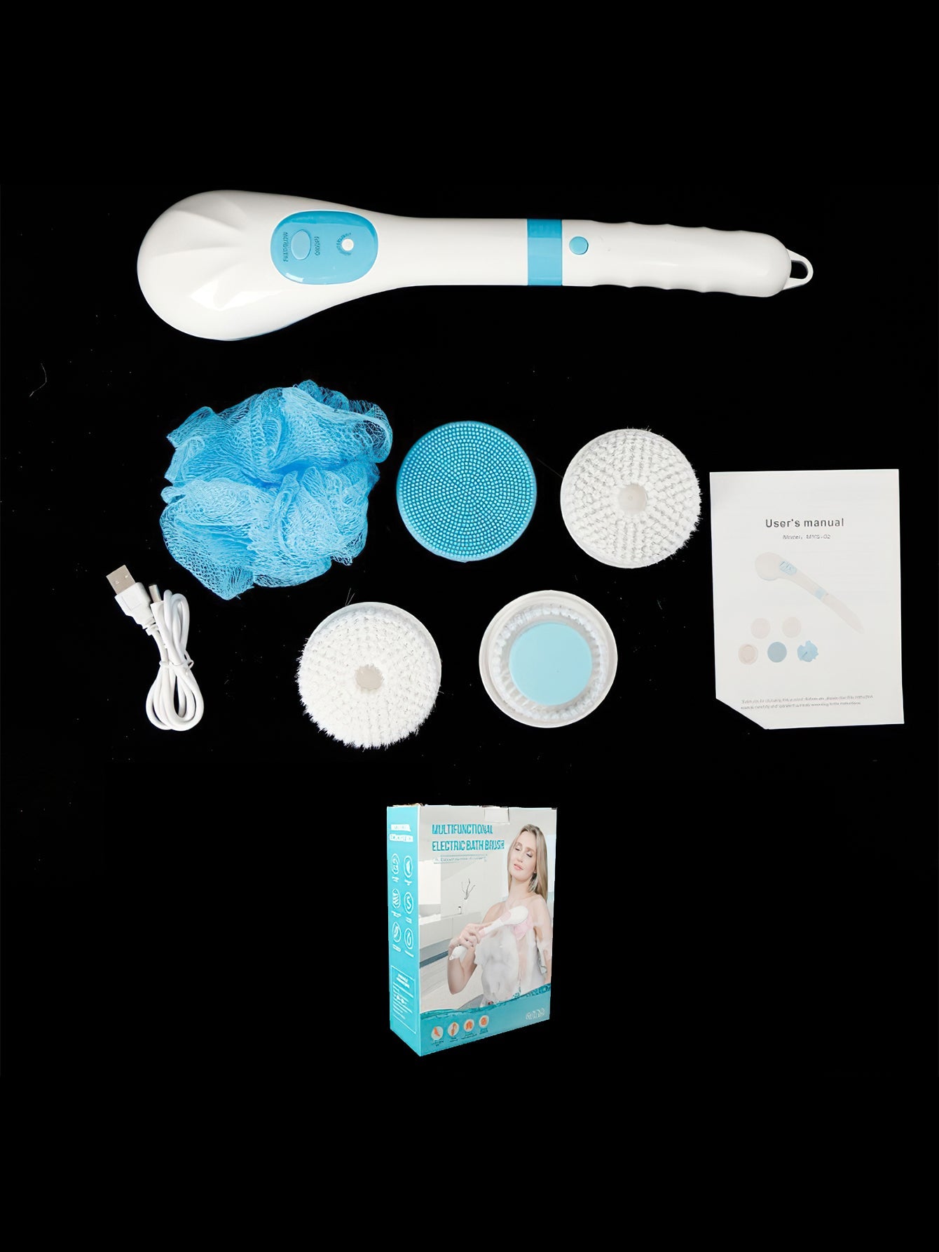 5-in-1 Electric Shower Brush: Waterproof Back Scrubber with 6 Speeds & Rotating Heads - 2 Colours