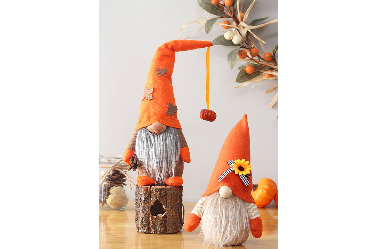 **Autumn Harvest Festival Faceless Doll Standing Sunflower and Pumpkin Ornament**