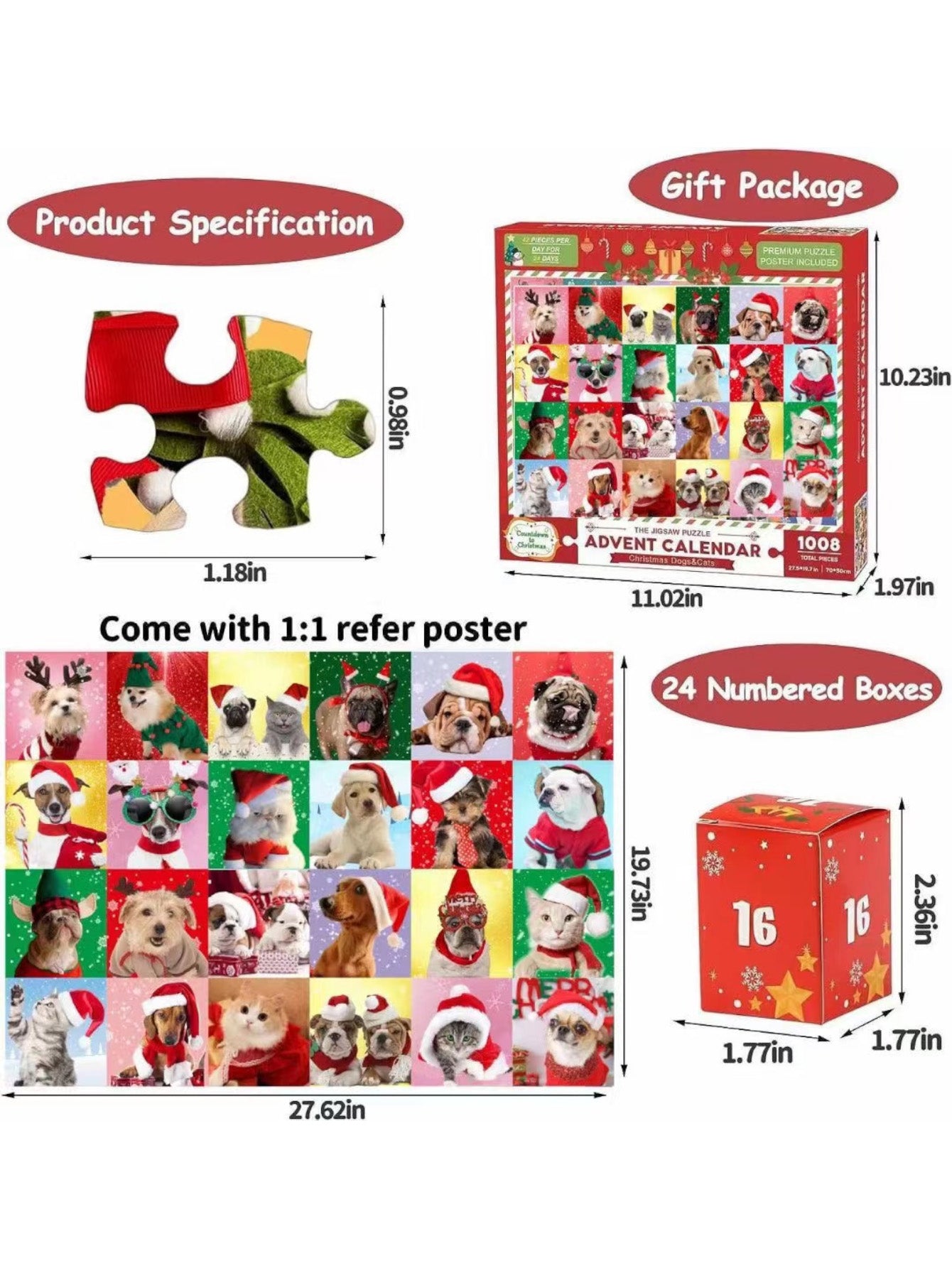 Christmas puzzle 24 boxes countdown blind box surprise 1008 pieces paper children's toys