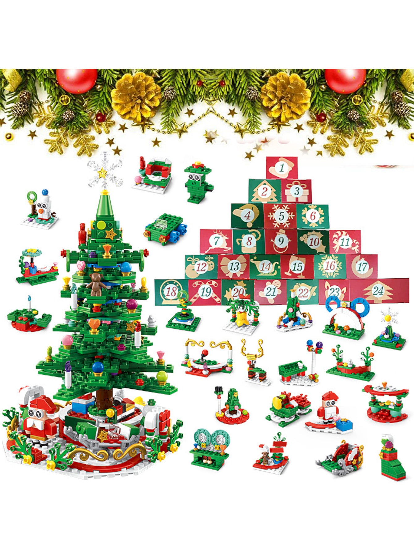 Christmas building blocks with lights 24-in-1 Christmas tree building blocks blind box