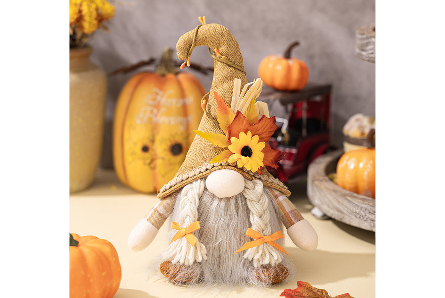 Rudolph Gnomes with Sunflower Hat and Lights