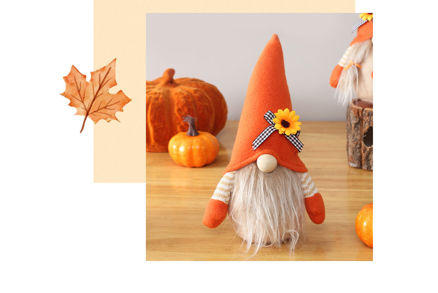 **Autumn Harvest Festival Faceless Doll Standing Sunflower and Pumpkin Ornament**