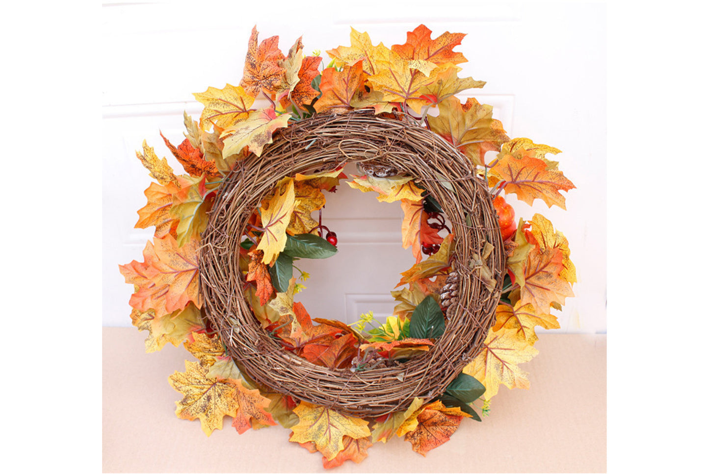**Autumn Pumpkin Pine Cone Wreath Door and Window Decoration**