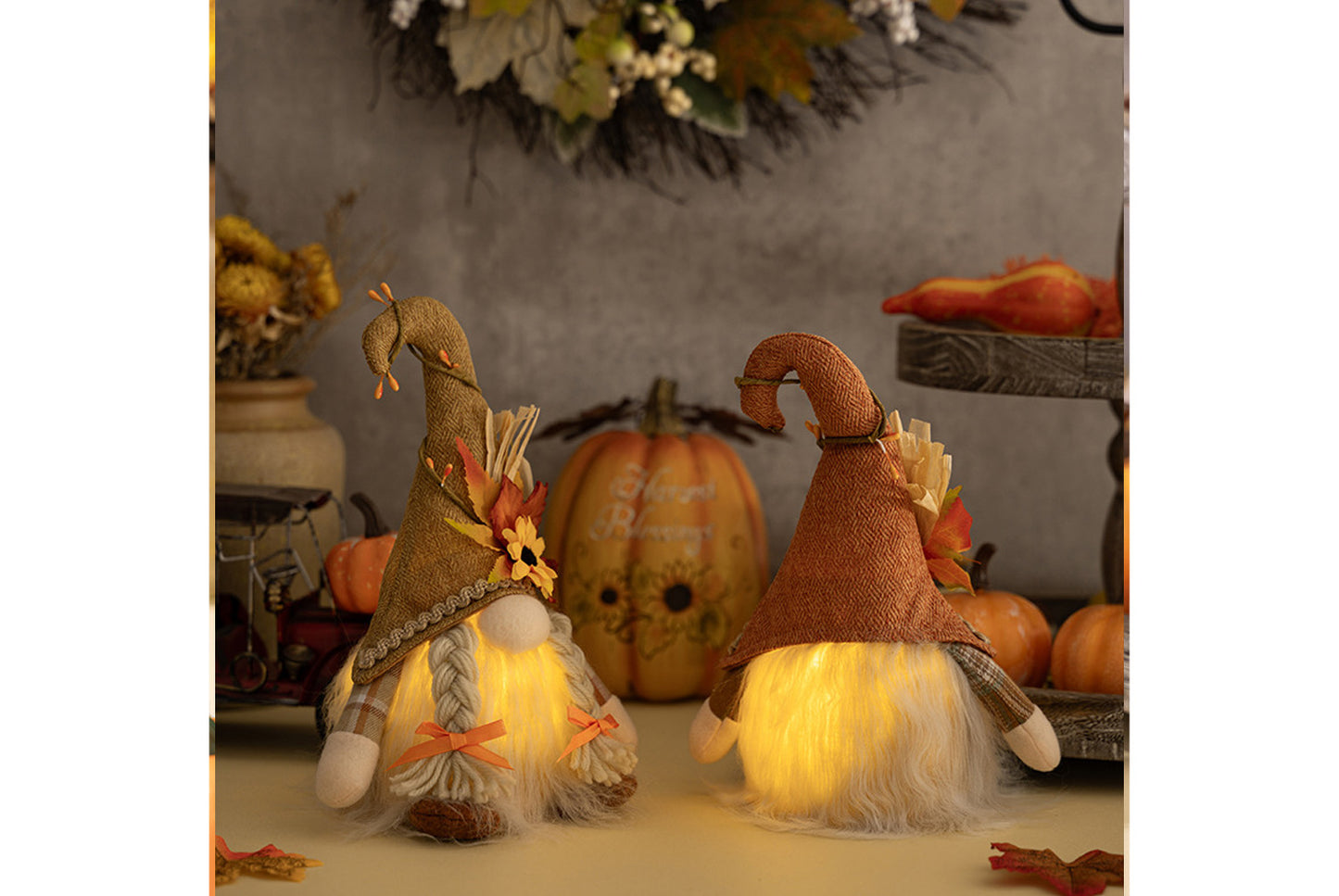 Rudolph Gnomes with Sunflower Hat and Lights