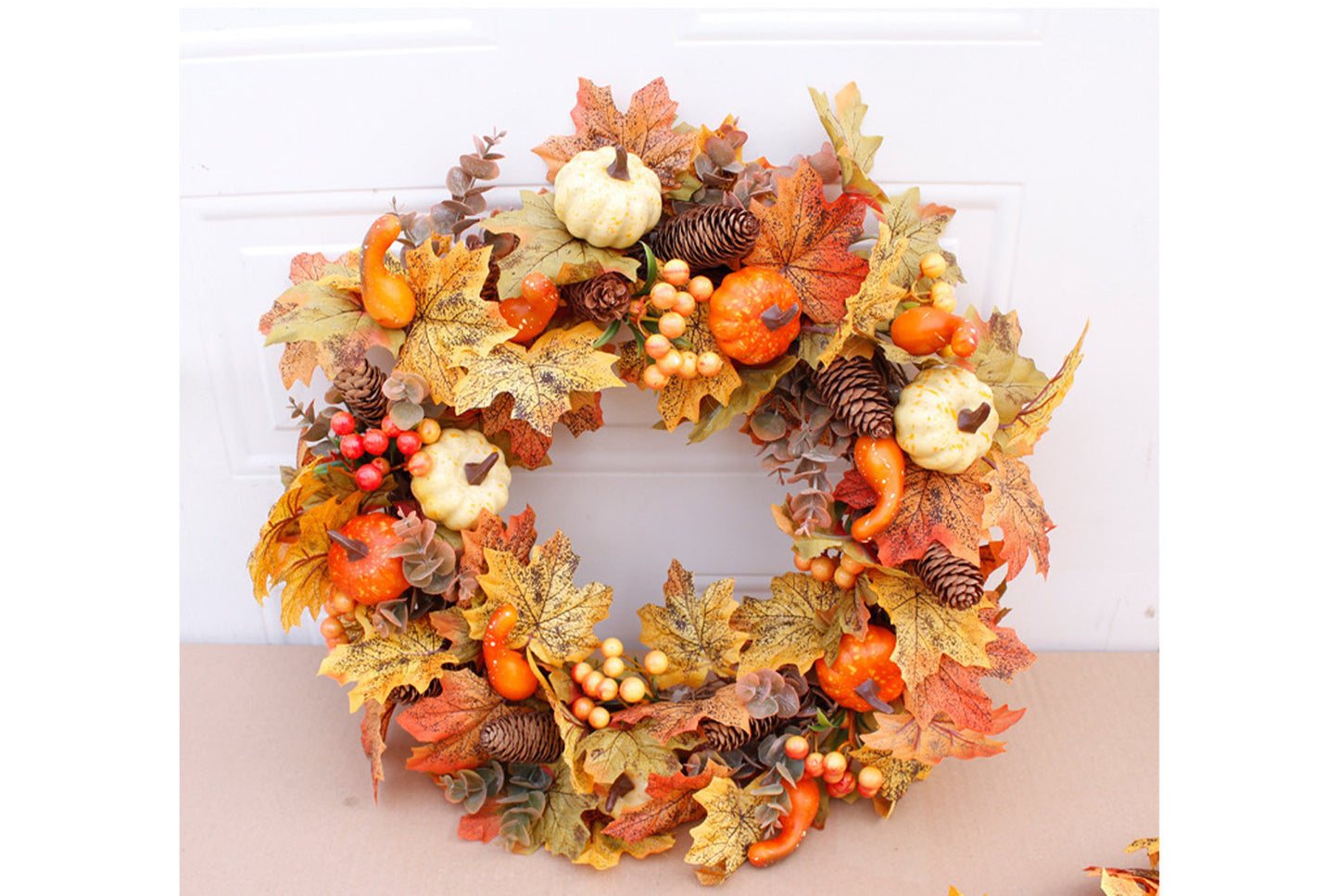 **Autumn Pumpkin Pine Cone Wreath Door and Window Decoration**