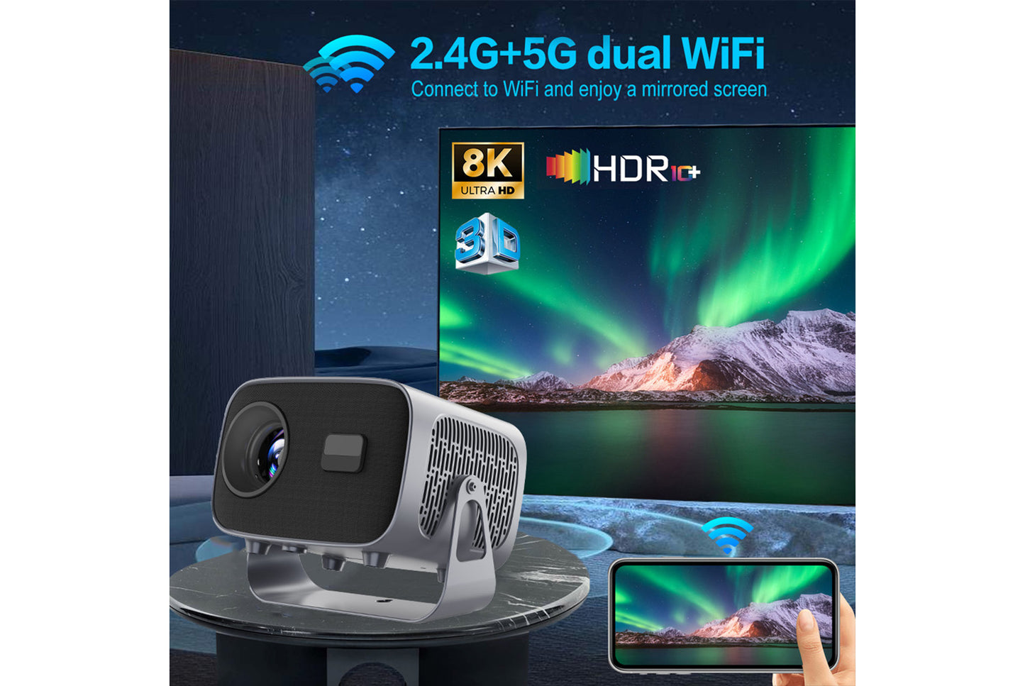 **A10 Android Smart Projector 2GB + 16GB Wireless WiFi Projector**