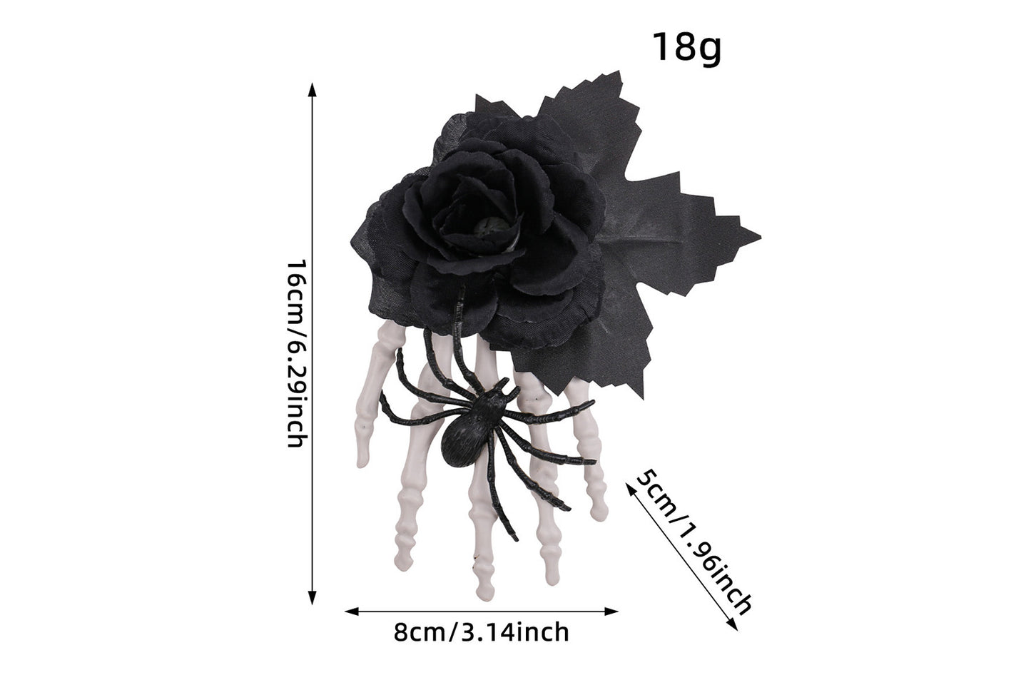 **Halloween Black Rose Bone Claw Side Hair Clip**