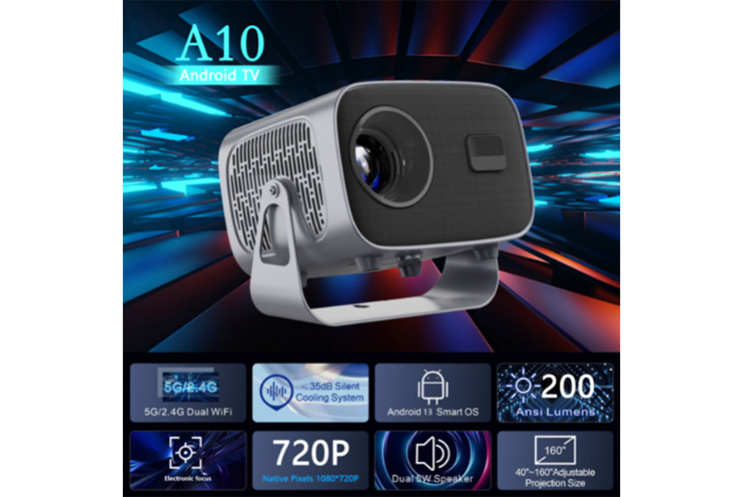 **A10 Android Smart Projector 2GB + 16GB Wireless WiFi Projector**
