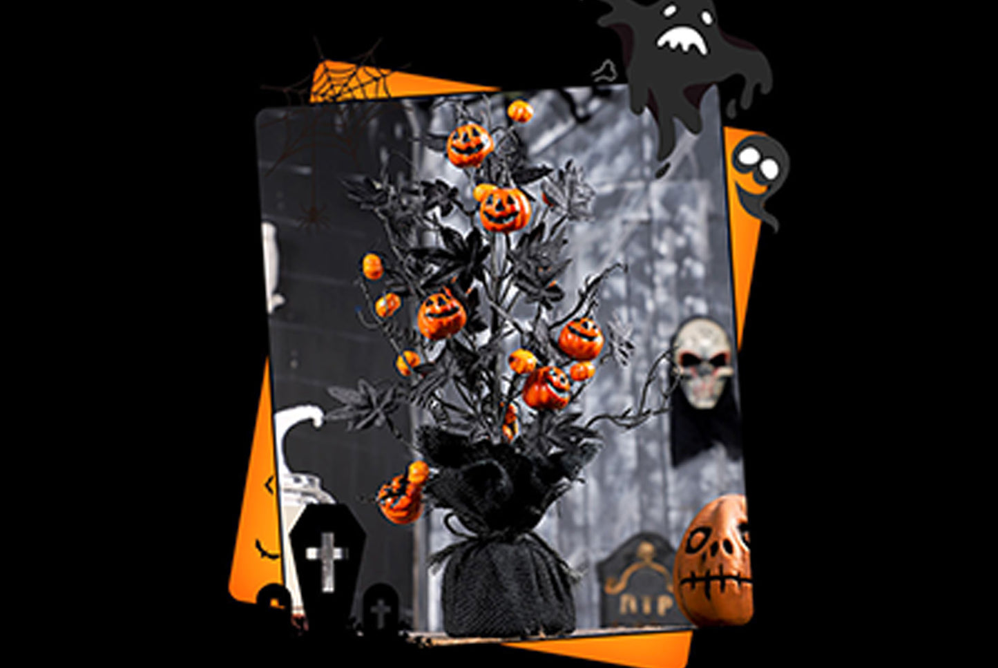**Halloween Spooky Pumpkin Maple Leaf Decorative Tree, Home Party Decoration**