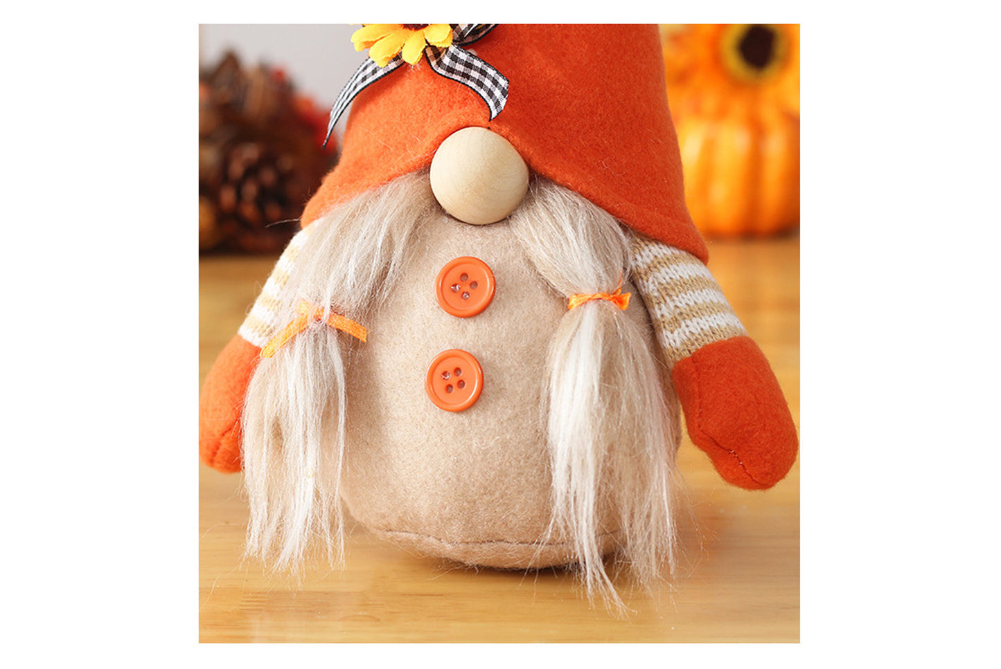 **Autumn Harvest Festival Faceless Doll Standing Sunflower and Pumpkin Ornament**
