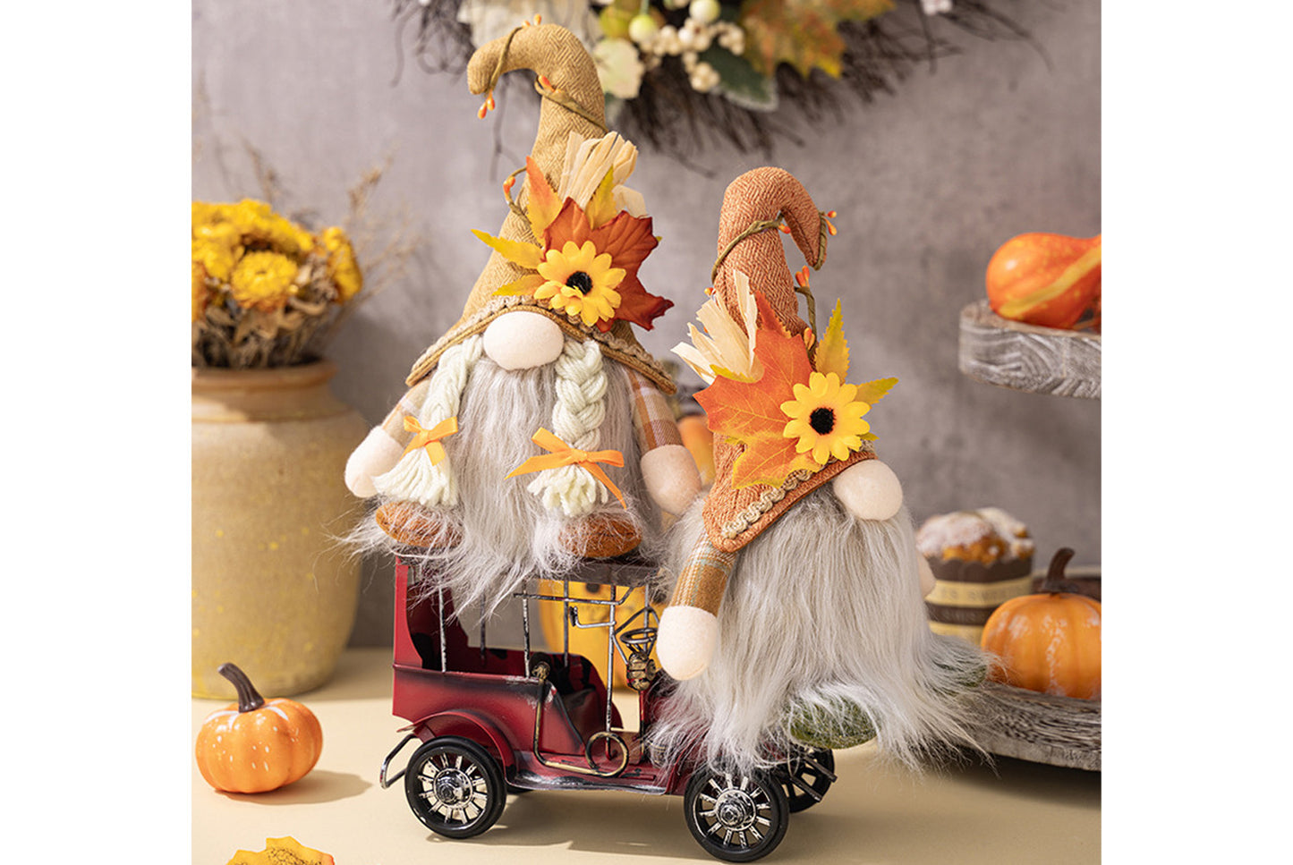 Rudolph Gnomes with Sunflower Hat and Lights