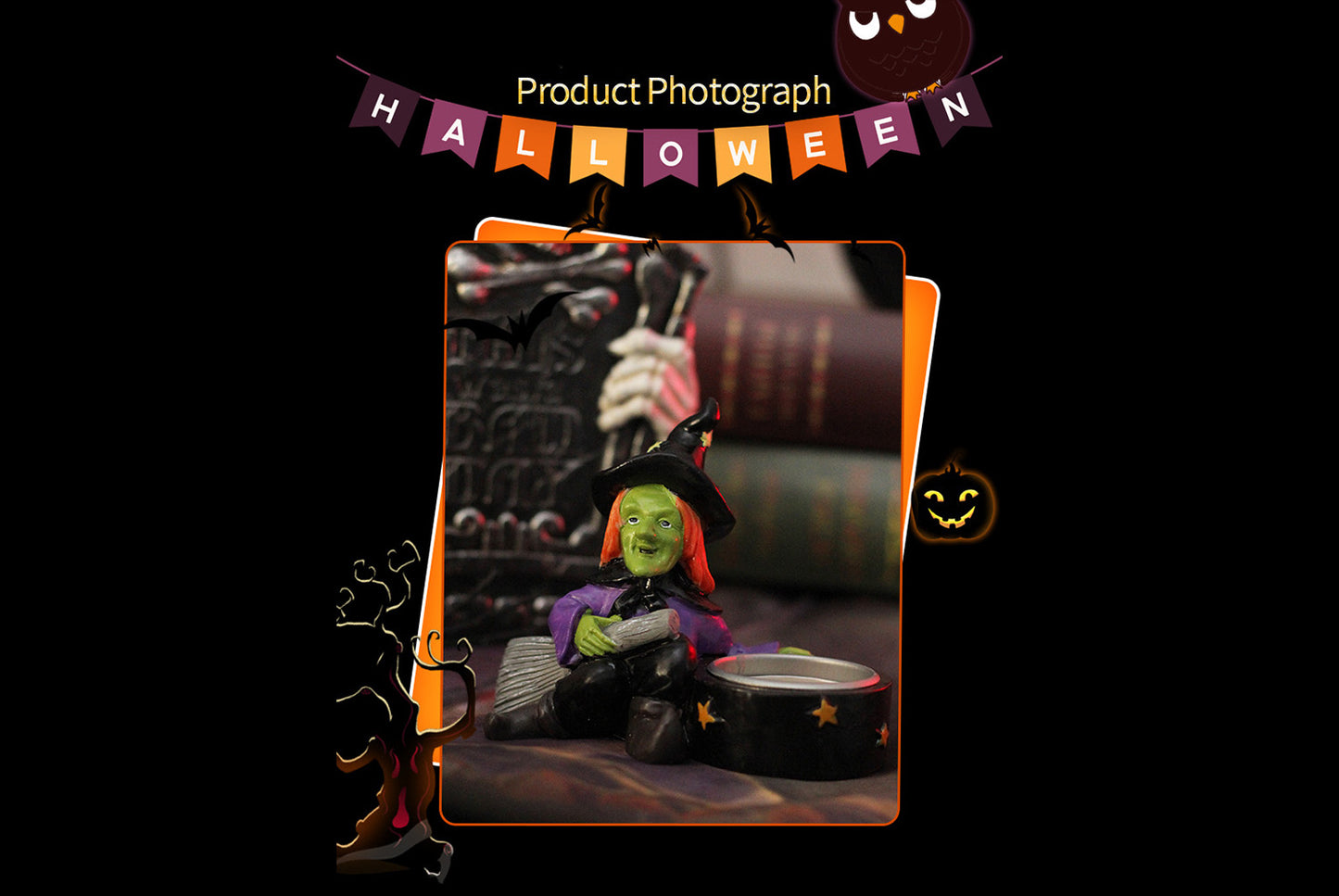 *Halloween Scary Witch Skull Candle Holder - Halloween Party Tabletop Decoration*